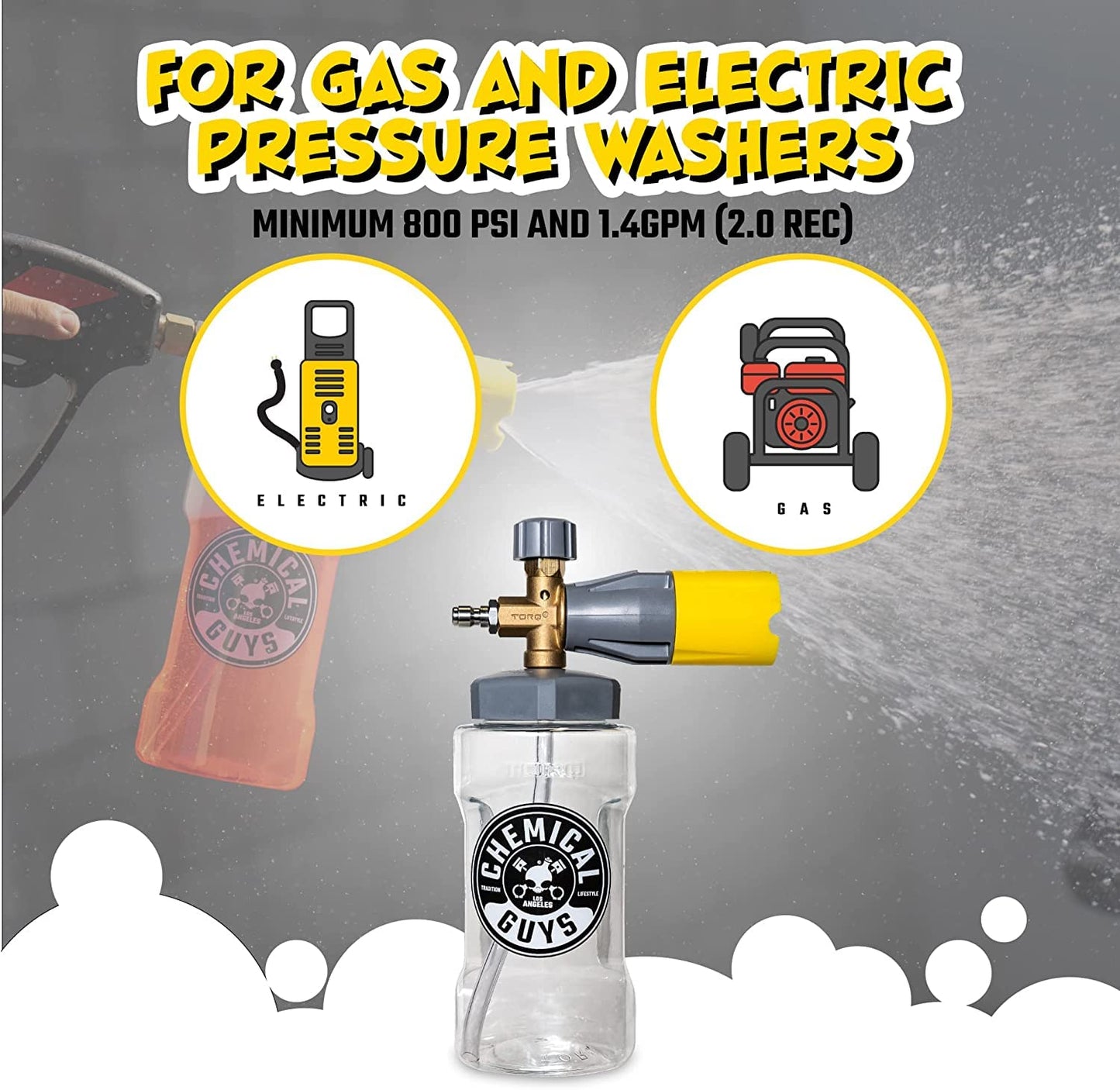Chemical Guys Big Mouth Max Release Foam Cannon - Foam Cannon for Pressure Washer for Car Wash, Home Cleaning, and Boat Wash with 34 oz Bottle