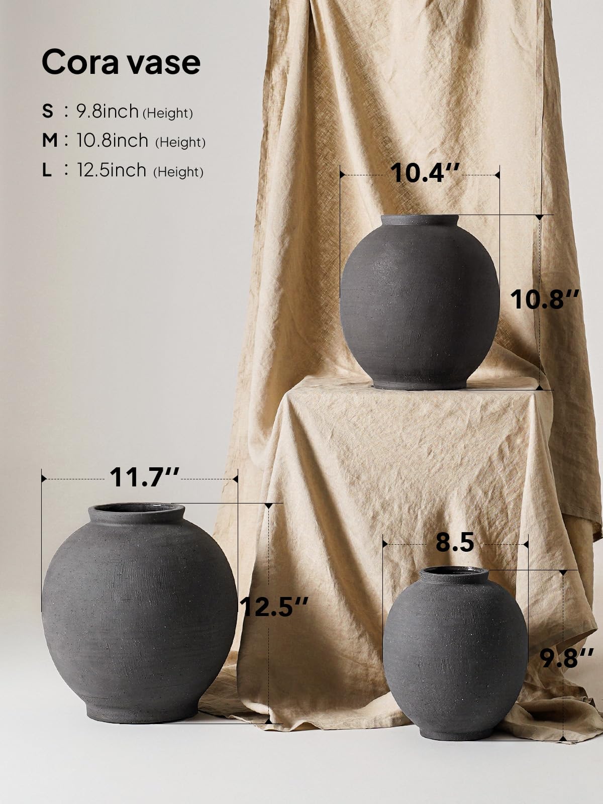 Ceramic Rustic Vase, 10.8 Inch Farmhouse Minimalist Tall Flower Vase for Table, Living Room, Home Decor, Bathroom, Holiday, Wedding, Set of 1,Sandstone Dark Grey