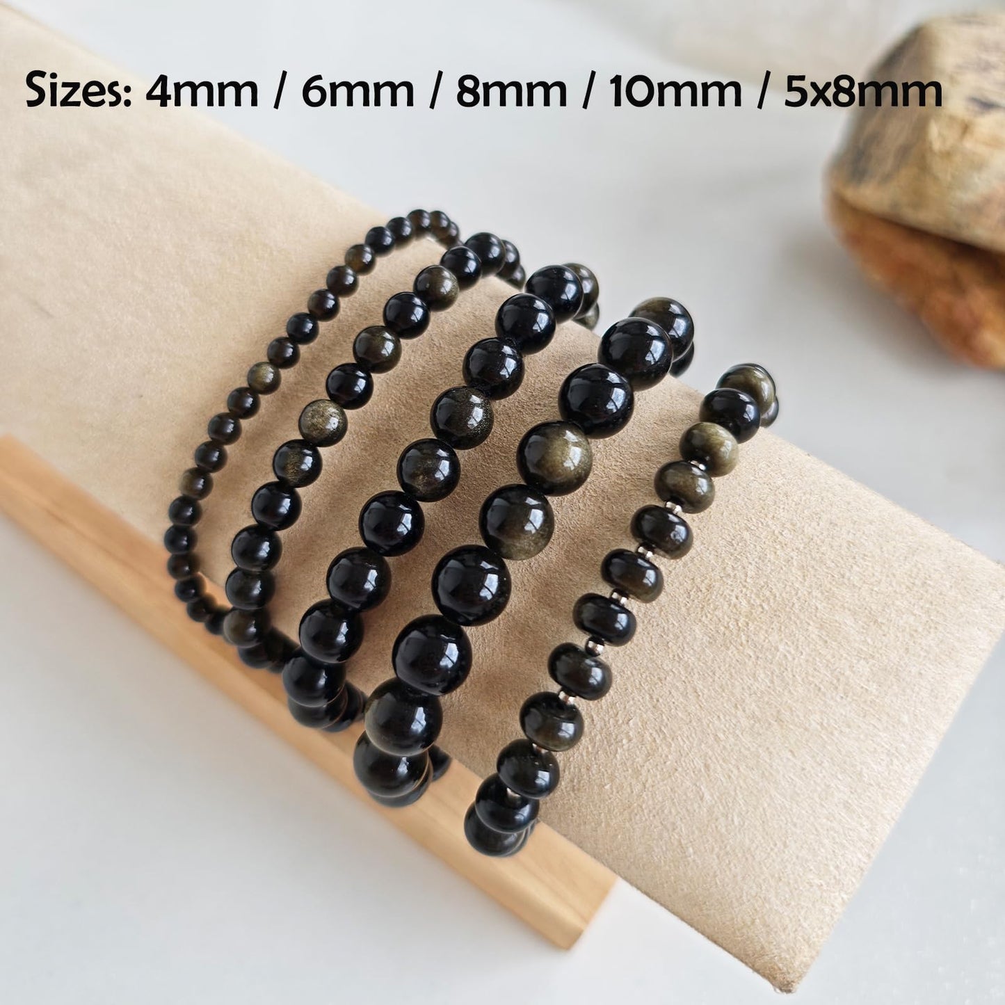 CHCCOYE 6mm Natural Healing Gemstone Bracelet Handmade Yoga Stretch Elastic Bracelet Stress Relief Crystal Jewelry for Men and Women (6mm, Golden Obsidian)