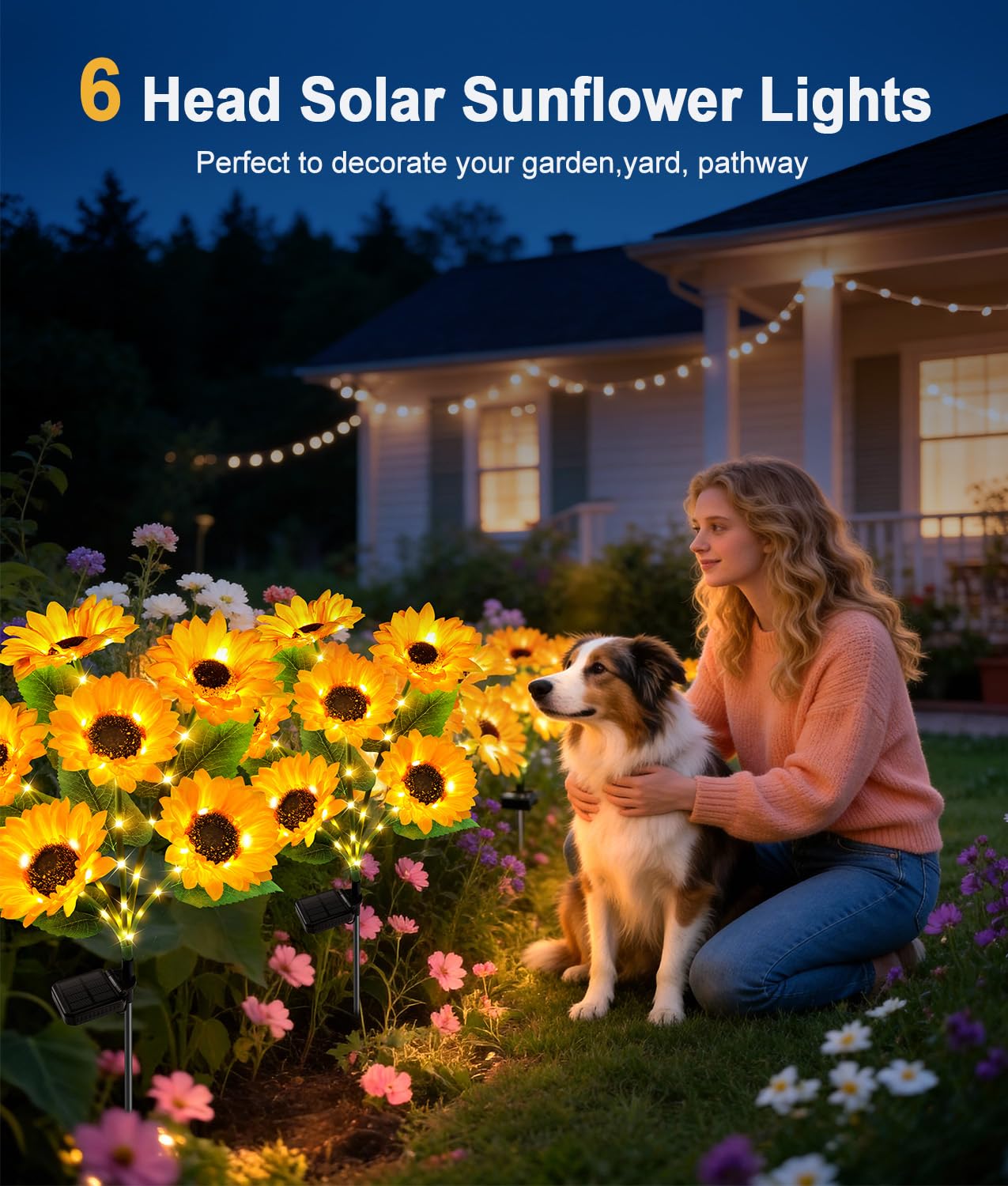 LETMY Solar Lights Outdoor Garden Decor, 4Pack Upgraded Solar Garden Lights with 24 Sunflower Lights, Solar Flowers Outdoor Waterproof IP65 for Garden Flower Bed Yard Decor, Gift for Women Mom Grandma