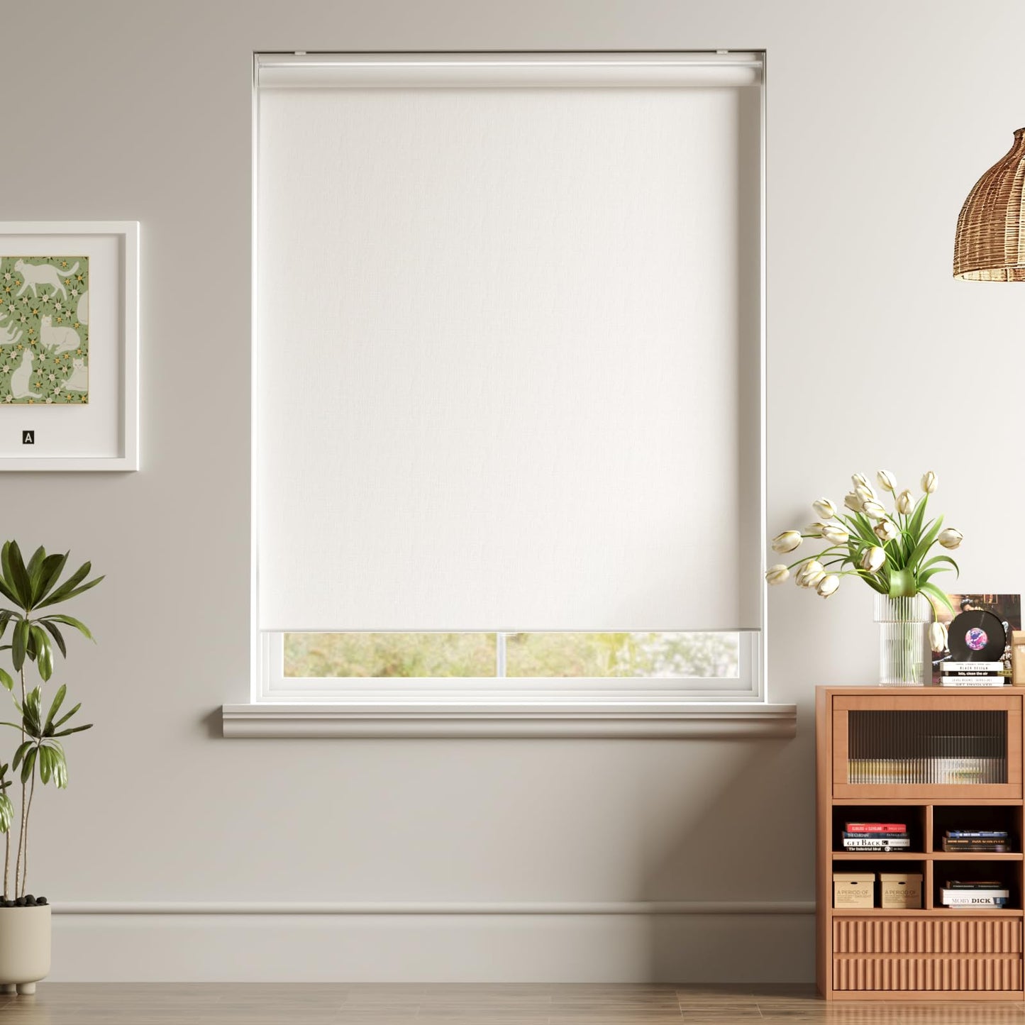 Cordless Roller Shades Blackout Blinds for Windows Room Darkening Rolled Up Shades with Spring System, UV Protection Window Shades Door Blinds for Home and Office (White, 26" W x 72" H)