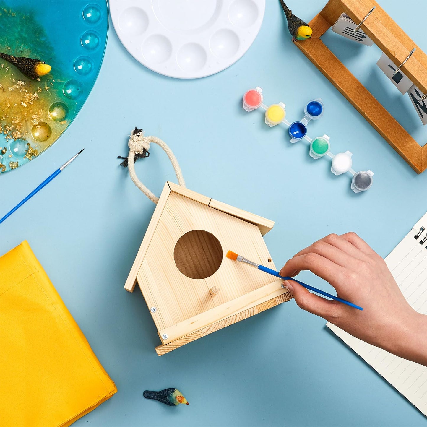 Liliful 2 Sets Wooden DIY Birdhouse Kit, Unfinished Bird Houses with Paints and Paintbrushes, Bird Feeder Craft Arts for Kids Ages 4-8, 8-12, Classroom Activity and Adults Wooden Craft Gifts