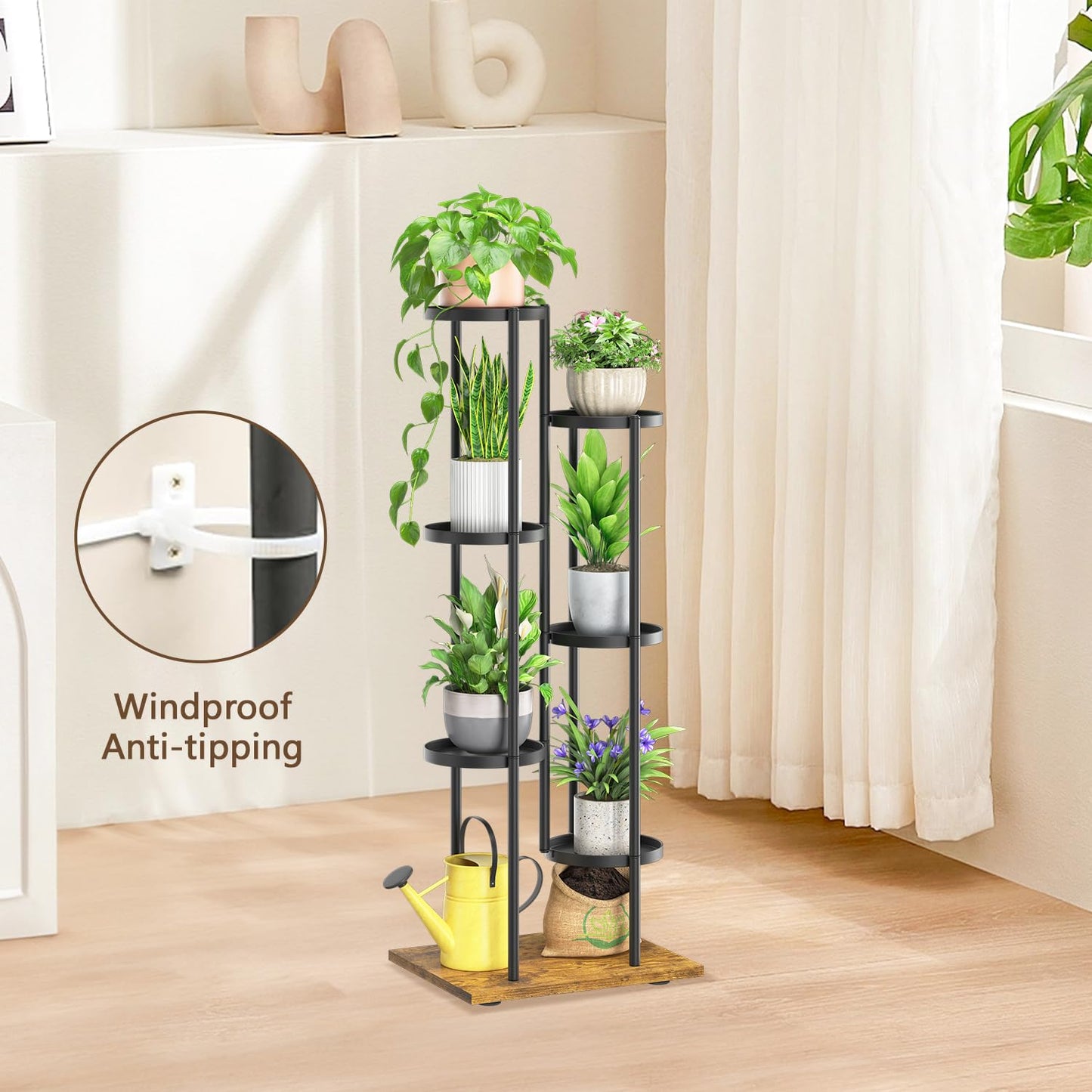 LASZOLA Black 6 Tier Plant Stand Indoor Heavy Duty Metal Planter Flower Holder Rack, Multi Modern Narrow Organizer, Floor Vertical Tower, Spiral Sturdy Decorate for House Bathroom Office Living Room