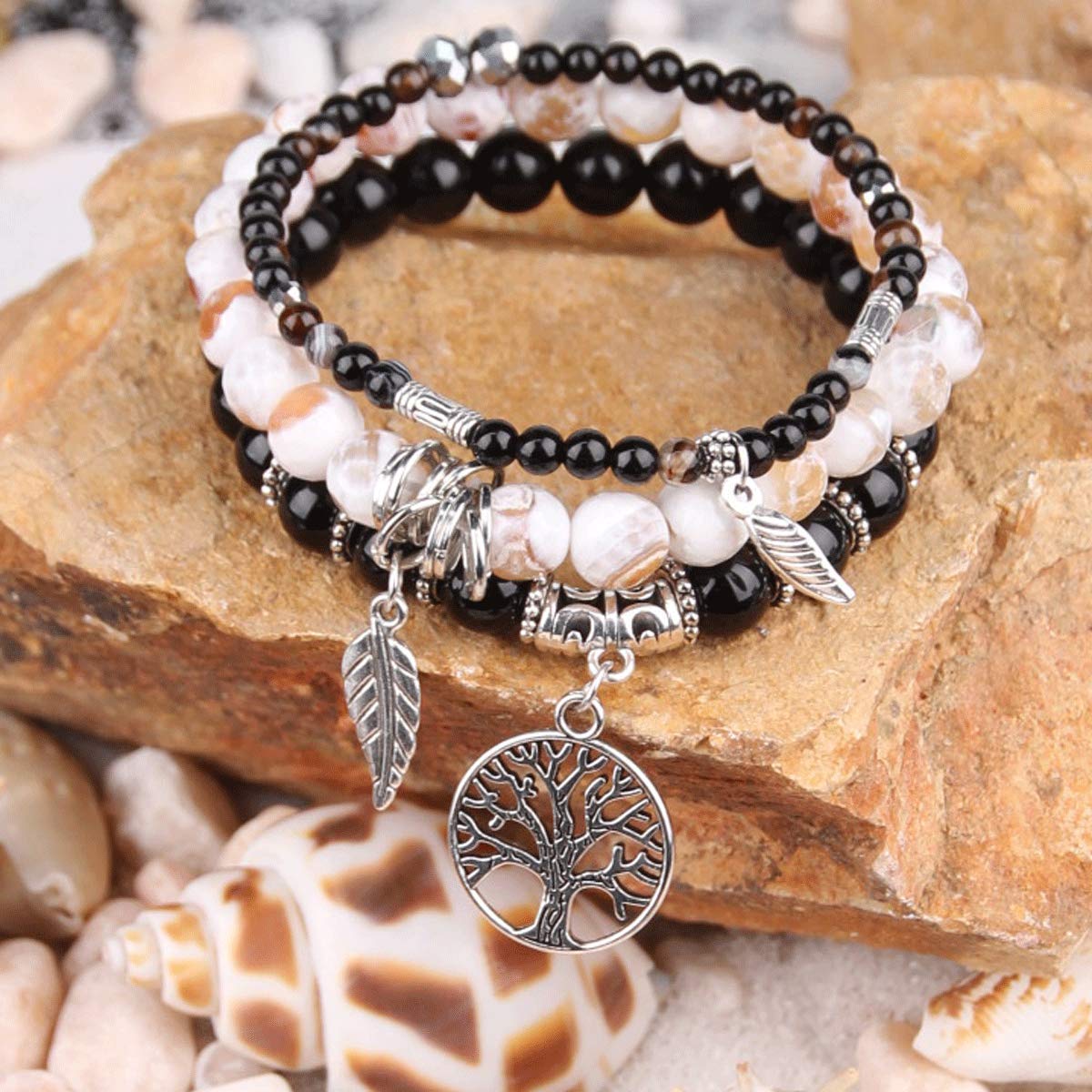 Jardme Black Obsidian Onyx Healing Crystal Bracelets for Women, 8mm Beaded Natural Stone Stretch Chakra Bracelets Tree of Life Bracelet Jewelry Gifts for Women