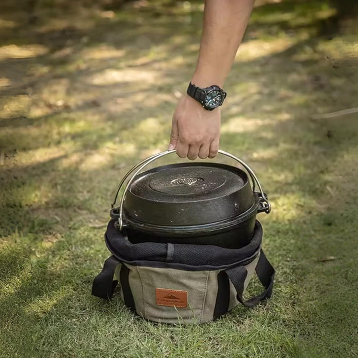 Campingmoon 10 In Dutch Oven Bag, Heavy Duty Canvas Camping Storage Bag with Drawstring, Portable Cookware Organizer for Cast Iron Pot, Anti-Scratch Protection for Camping Picnic