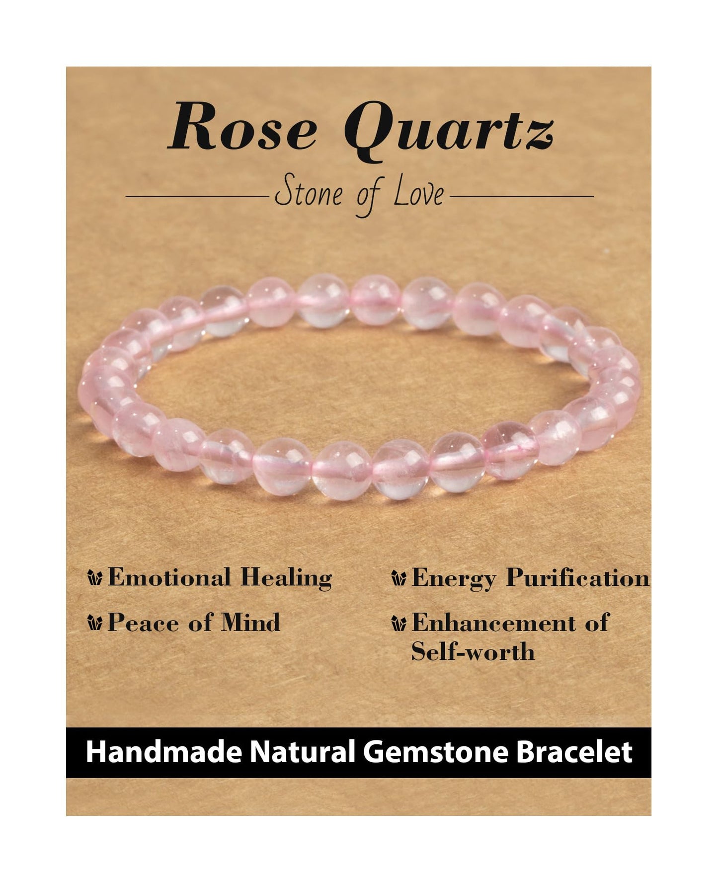 Landorilo Beaded Bracelet for Men Women, 6mm Natural Stone Rose Quartz Healing Crystal Stretch Bracelets, Ideal Christmas Birthday Jewelry Gifts with Energy Card，Replacement Beads Included