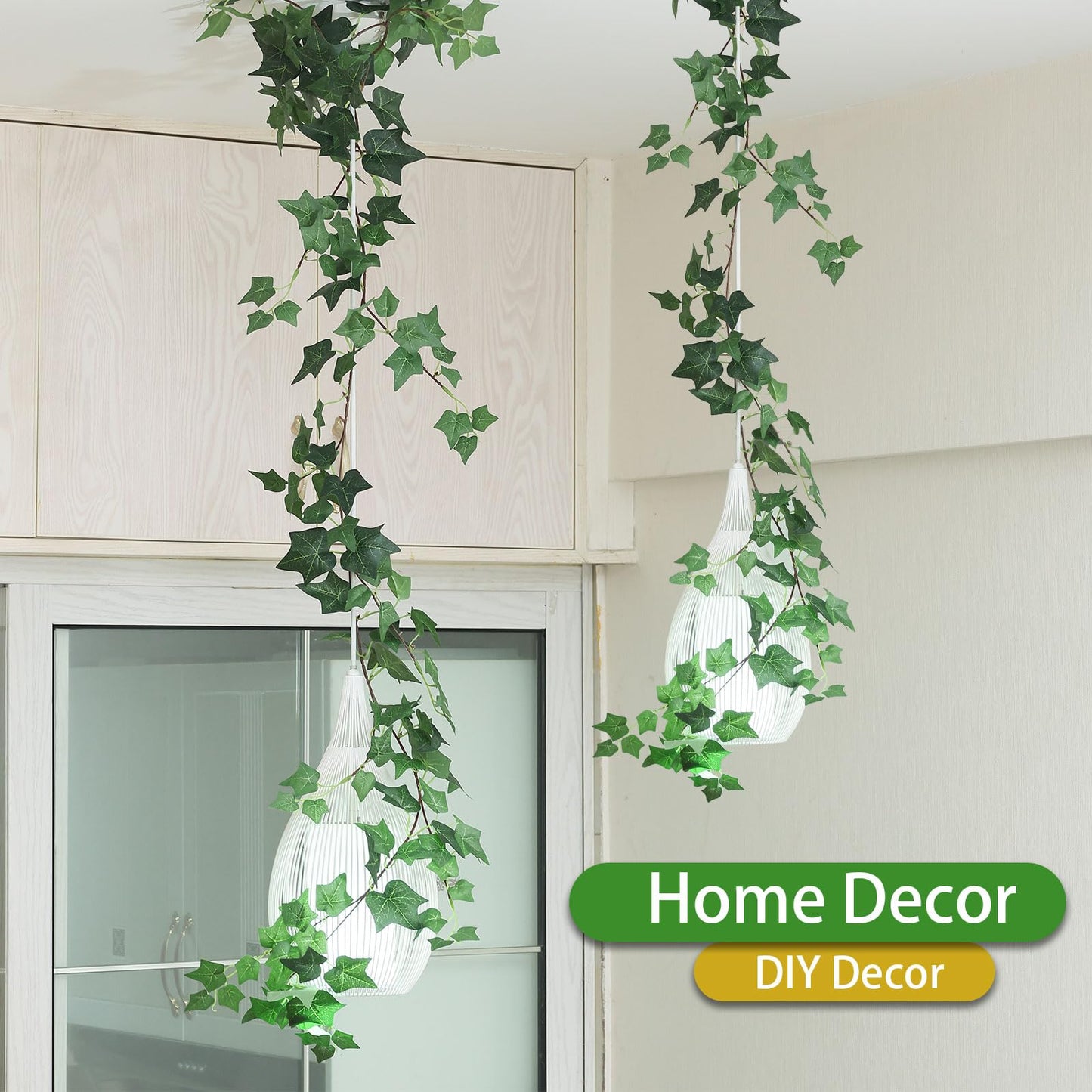 Mizii 2 Strands Artificial Vines Ivy Garland 79" Fake Vine with Silk Green Leaves Faux Hanging Plants Greenery Decoration for Outdoors Party Wedding Indoor Mantle Bedroom Home Decor (Ivy)
