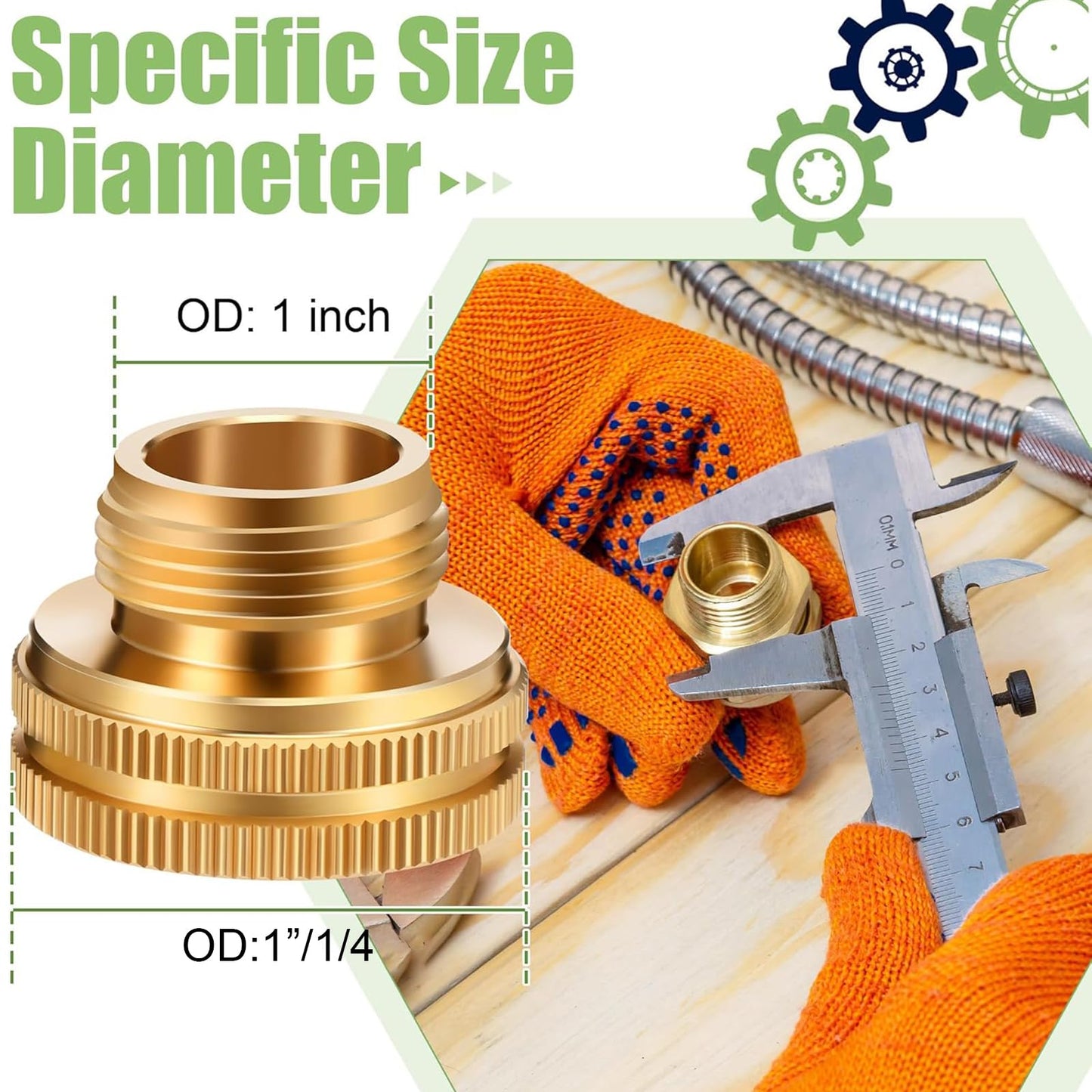 Solid Brass Garden Hose Adapter, 3/4'' GHT Garden Male x 1'' NPT Female Connector, 1 Inch Male Hose Thread to 1.3 Inch Pipe Fittings Thread, with Rubber Gasket