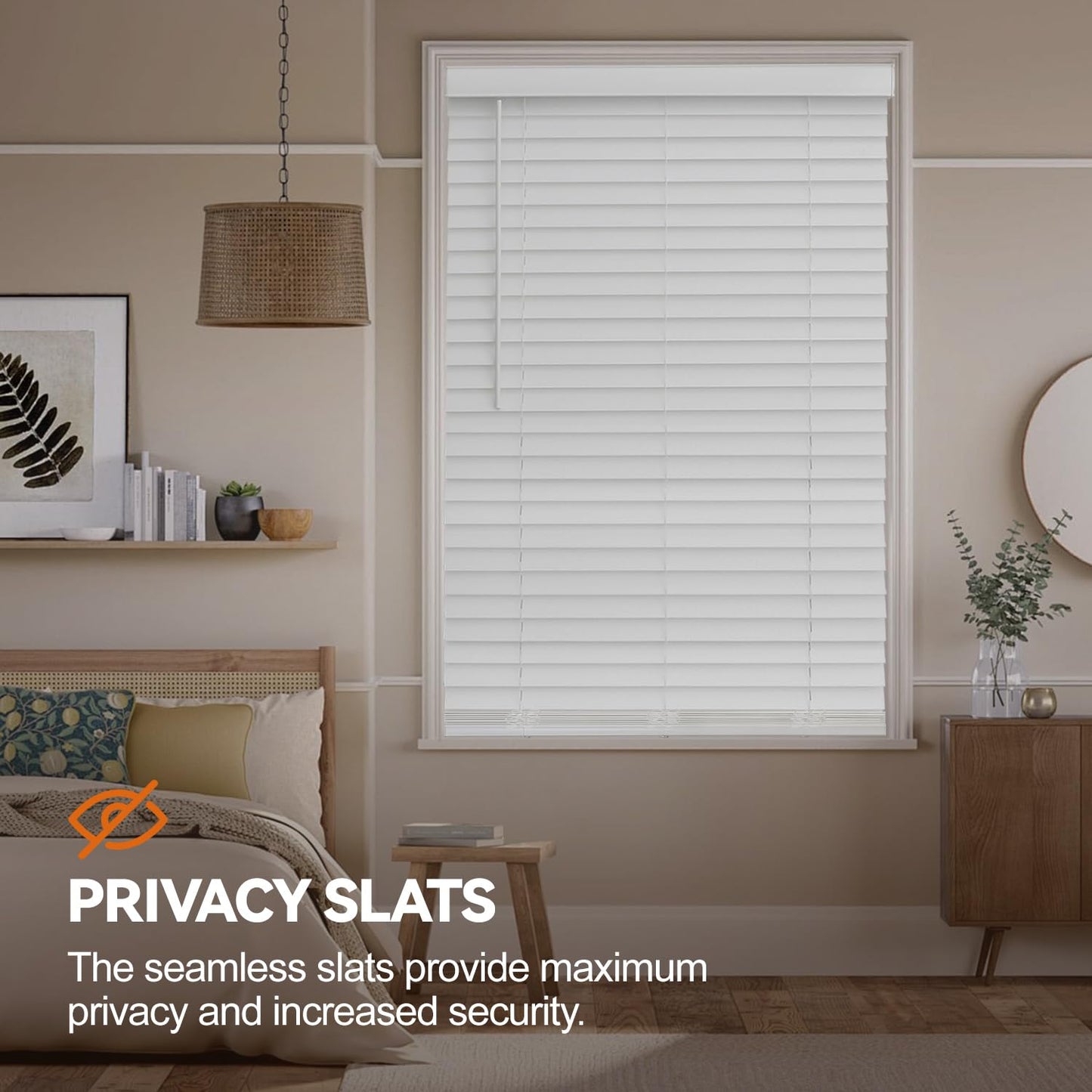 Faux Wood Blinds for Indoor Windows, 35" Width x 60" Height Cordless Window Blinds with Valance for Home, No-Hole Privacy Slats,2" White Blinds for Kitchen, Bathroom & Living Room