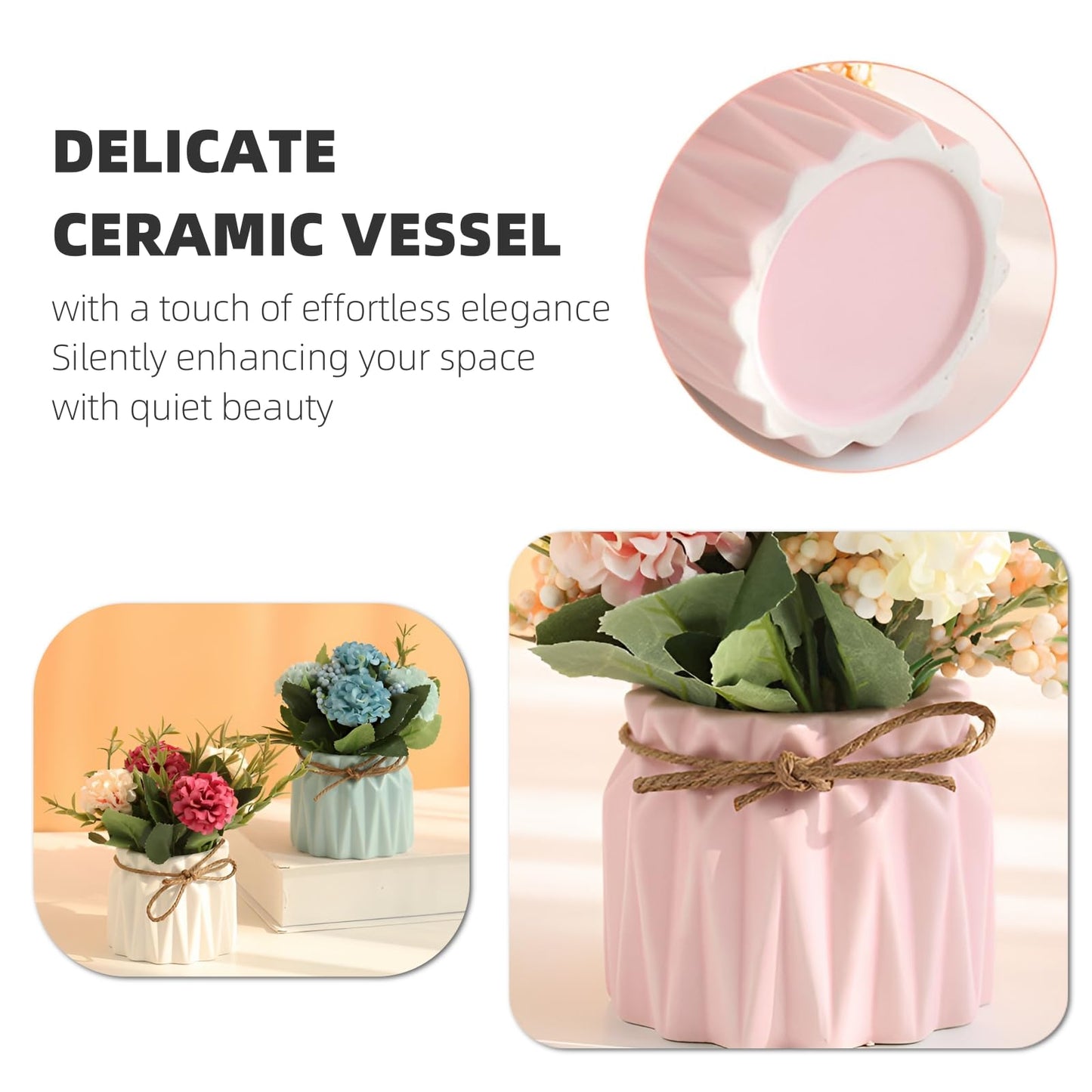 YACVRLT 2 PCS Mini Hygrangea Artificial Flowers in Vase, Small Centerpiece Table Decorations - Fake Plant in Vase, Faux Hydrangea Flower Decor for Home, Wedding, Office and Party