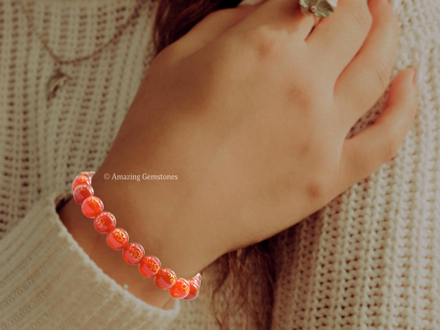 Amazing Gemstone Crystal Bracelet for Women Men's Gifts - Protection Healing Crystal Bracelet - 8mm Gemstone Beaded Stretchable Bracelet Pulseras Para Hombres Mujer Stocking Stuffers Mothers Day Gift (Red Agate OM)