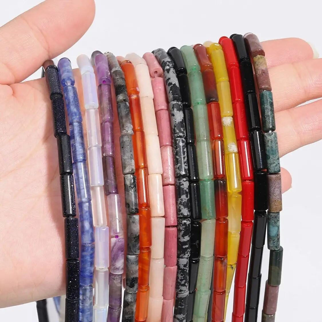 HAAMIIQII Natural Black Onyx Tube Beads 13x4mm Column Stone Cylinder Gemstone Loose Beads for Jewelry Making Strand 15 Inch (28-29pcs)