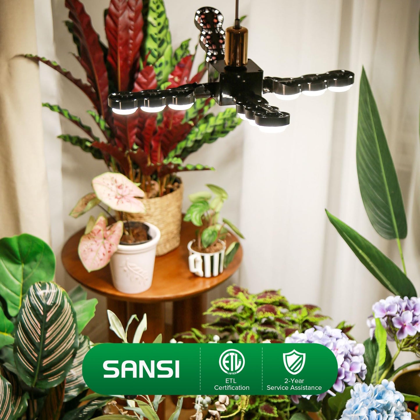 SANSI Grow Light for Indoor Plants, 80W 8000 Lumen High PPFD Full Spectrum Plant Light with Remote Timer, Dimmable, E26 Base, Folding Wings for Middle Large Plants Greenhouse