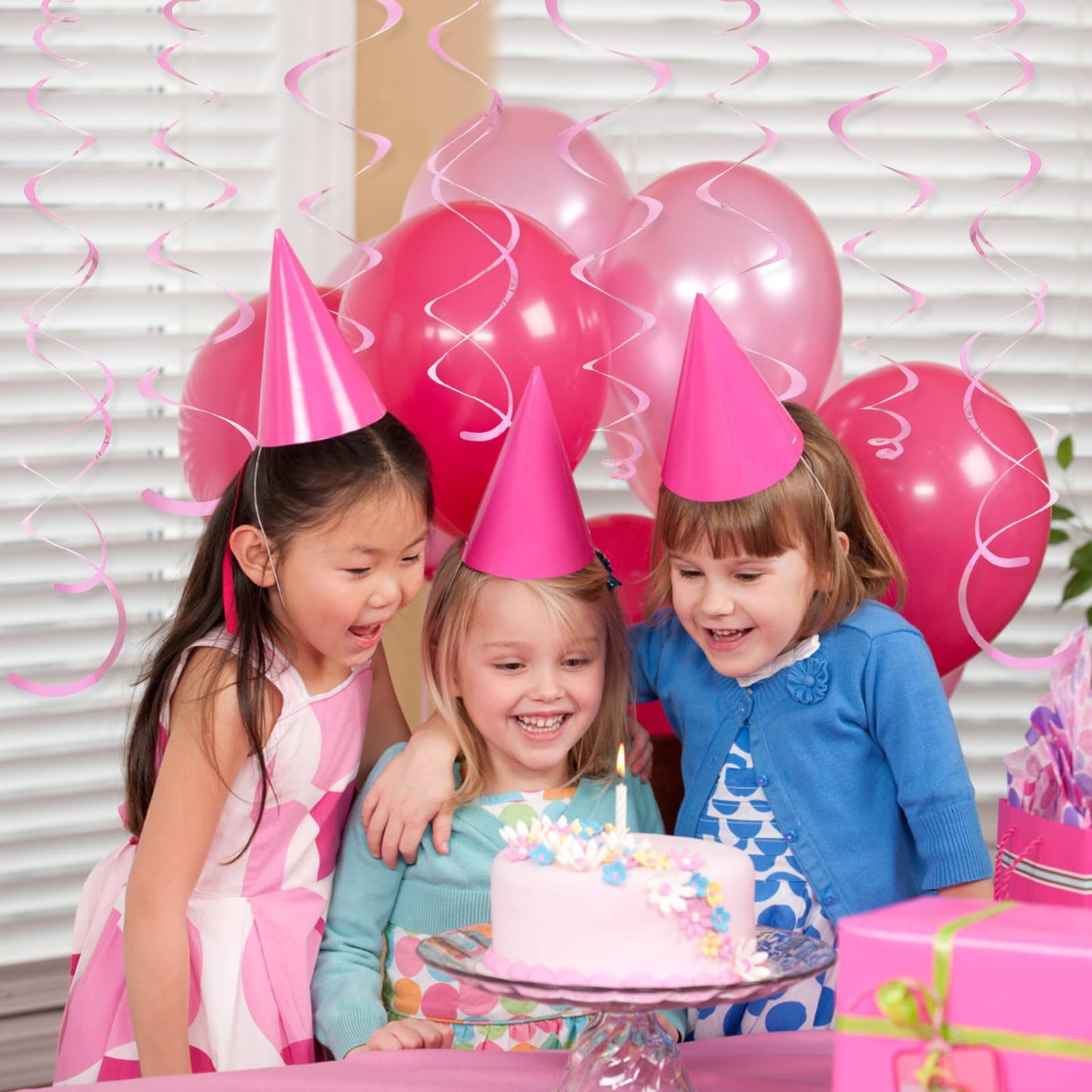24 PCS Pink Hanging Swirl, Sparkle Ceiling Hanging Decorations, Plastic Streamer Party Decorations with Double-Swirls and Single-Swirls for Birthday Decorations, Easter, Graduation, Baby Shower