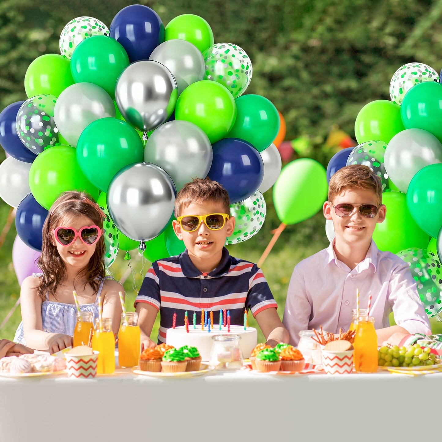 Metallic Silver Balloon Dark Blue Green Balloons and Green Confetti Balloons for Birthday Retirement Bridal Shower Congrats Graduation Wedding Anniversary Party Decoration