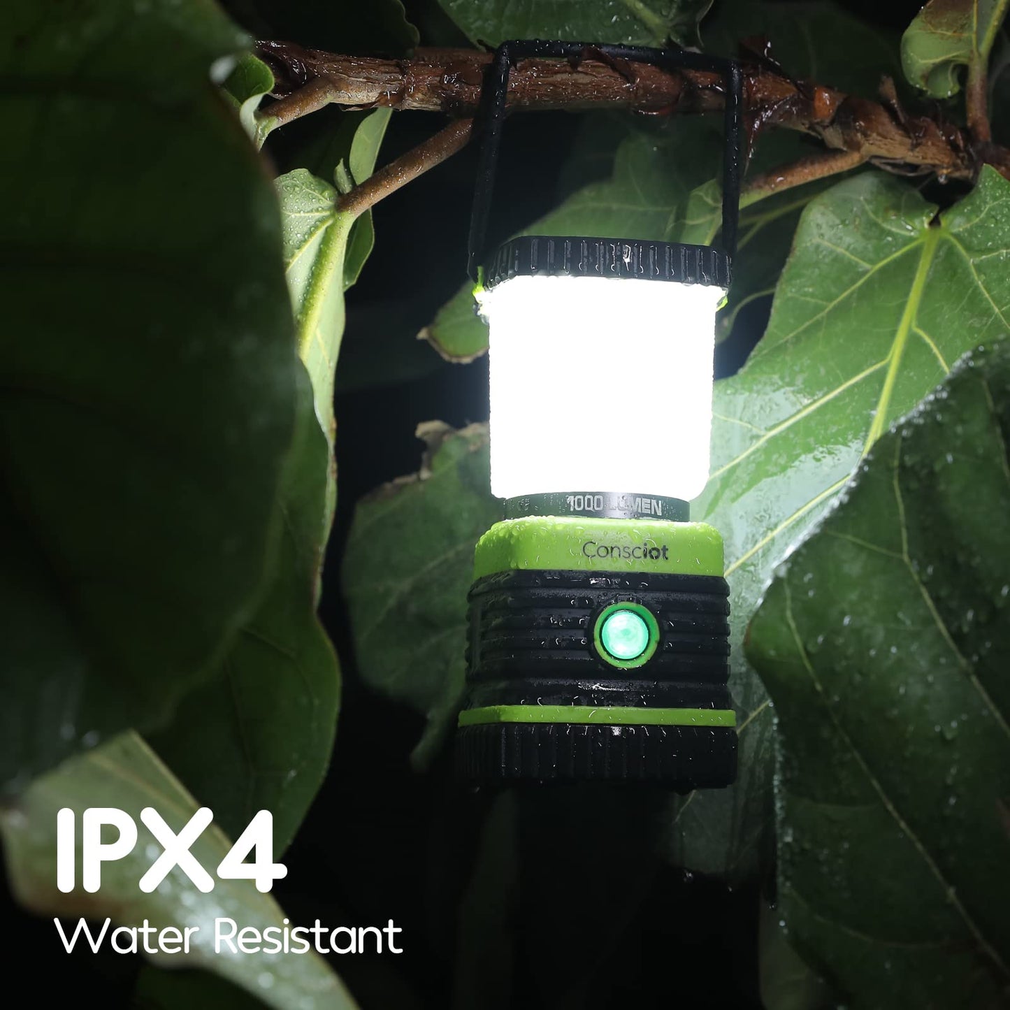 LED Camping Lantern Rechargeable, Consciot Camping Lights, 1000LM, 4 Light Modes, 4400mAh Power Bank, IPX4 Waterproof, Dimmable Tent Lights for Emergency, Power Outages, USB C Cable Included, 2 Pack