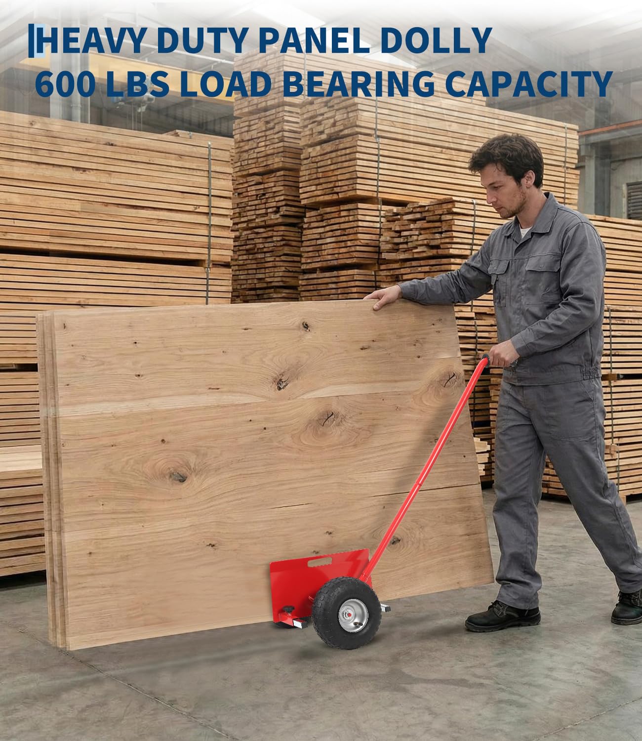 Panel Dolly, 660 Lbs Drywall Cart Dolly, Heavy Duty Panel Cart with Extended Handle, 10" Durable Rubber Wheels for Efficient Sheetrock, Plywood, Door Transport – Drywall & Slab Moving Cart