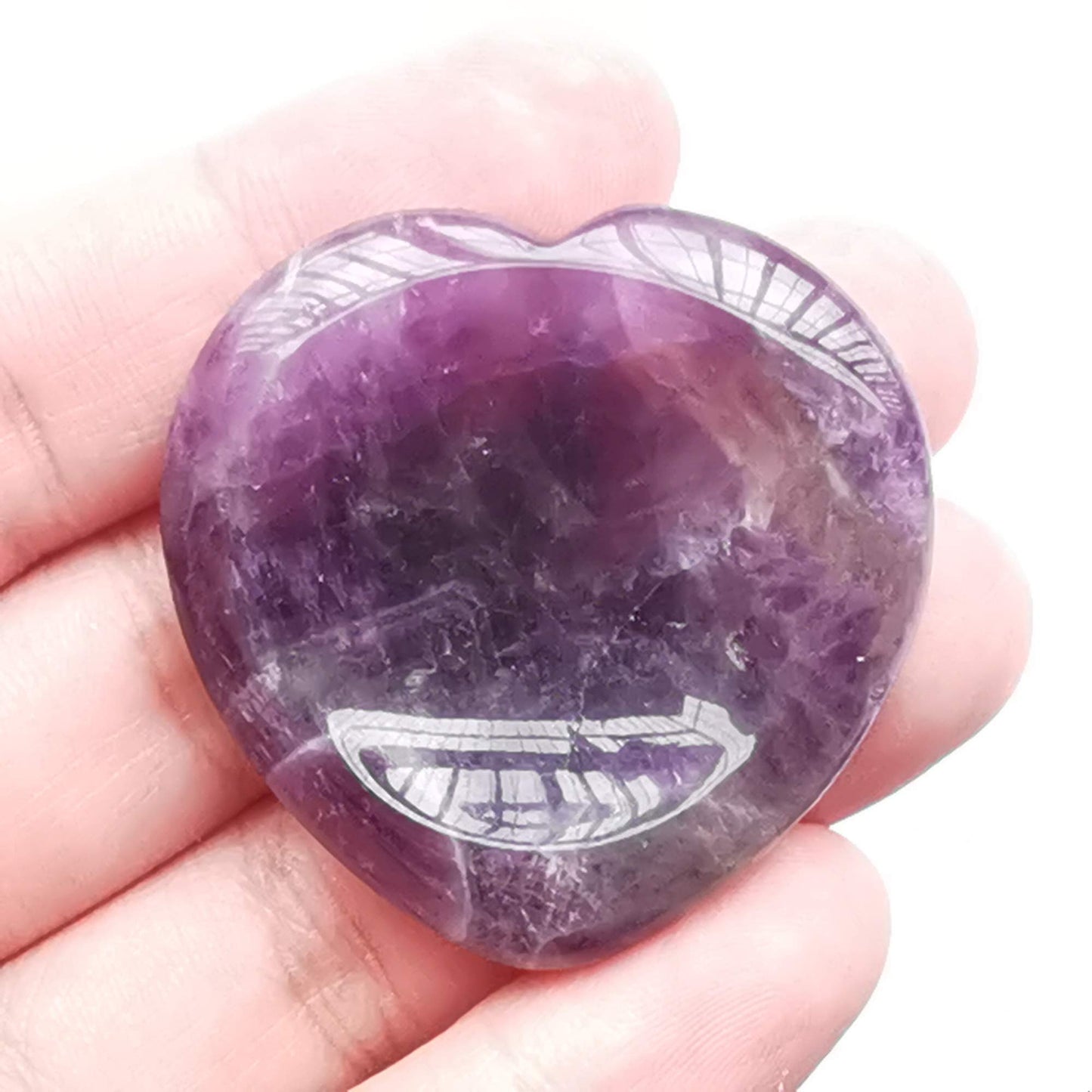 Bacatgem Natural Amethyst Heart Chakra Thumb Worry Stone,Hand Carved Healing Crystal Shaped Stone for Anxiety Stress Relief Meditation