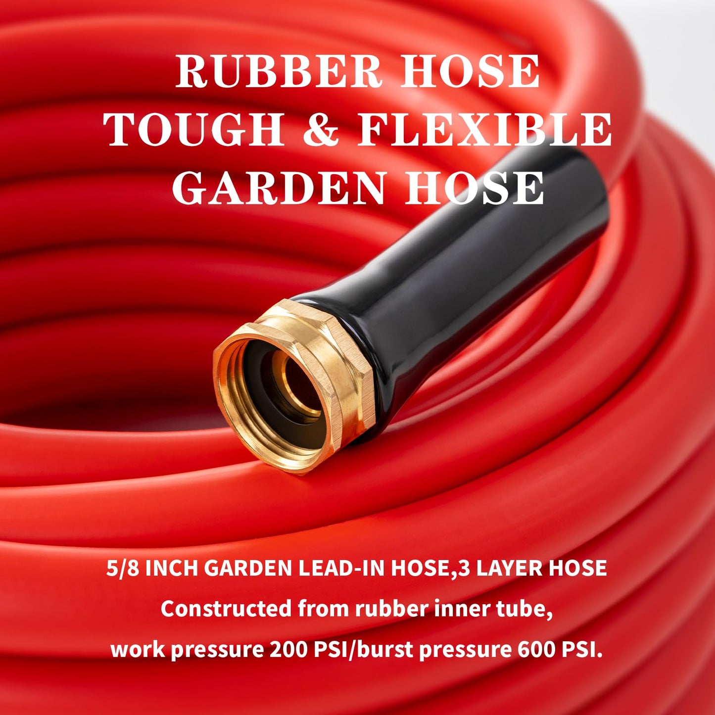 BLENDLITE Garden Hose 25 ft x 5/8” Hot/Cold Water Hose,-50°F to 190°F,Burst 600Psi Flexible & Lightweight Upgraded Rubber Hoses,3/4” Solid Fittings for All-weather Outdoor Lawn & Garden