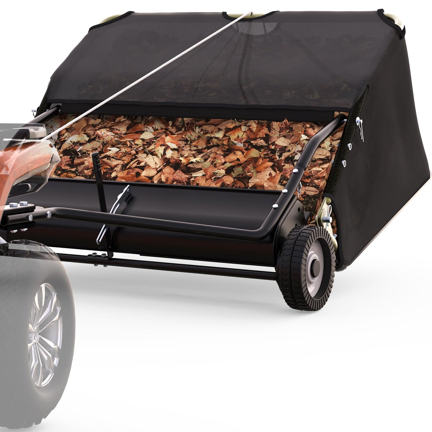 AUTOSAVER88 48" Tow Behind Lawn Sweeper, 25 cu. ft Capacity Pull Behind Lawn Sweeper, Leaf & Grass Collector with Adjustable Brush Height and Dumping Rope Design for Yard Lawn
