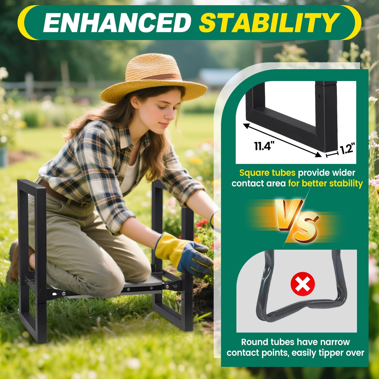 DIOVPLX Garden Kneeler and Seat - Heavy Duty Folding Garden Stool with Handles, Stable Kneeling Device Bench Chair Gardening Tools Gifts for Women Men Seniors Gardeners Outdoor Weeding Planting