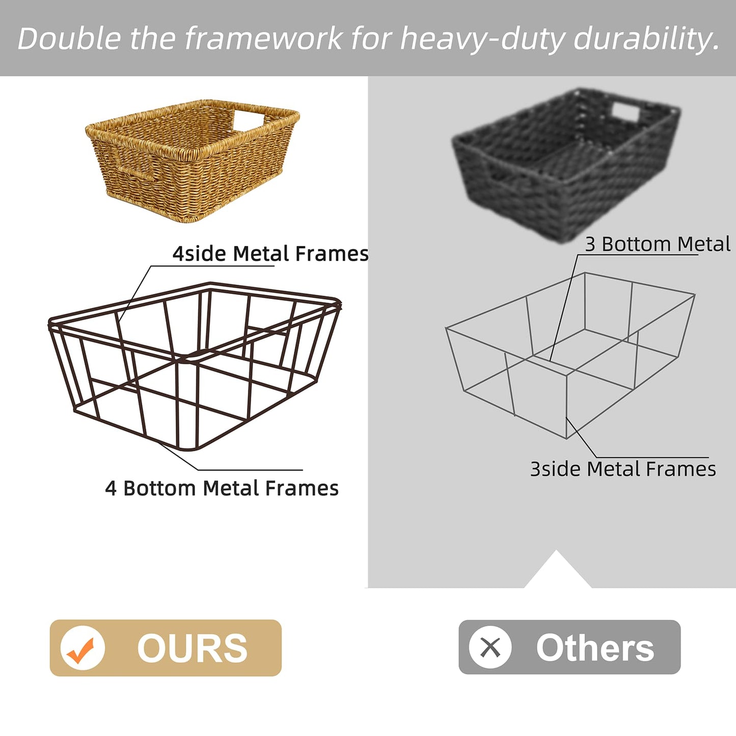 UPINFREE Wicker Storage Basket, Washable Waterproof,Woven Basket for Pantry, Toilet, Bathroom, Bedroom, Patio,Tan,2-pack