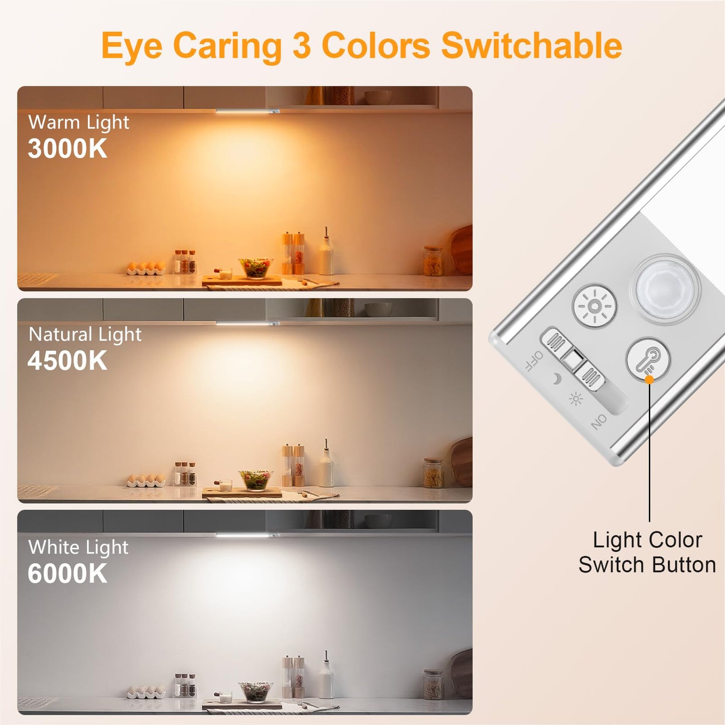 Gritin 10.2inch Under Cabinet Lighting Rechargeable 2 Pack- 3 Color Temps&5 Level Brightness, Super Bright, 4 Modes, Motion Sensor, Long Lasting - Easy Installation Magnetic Under Closet Lights