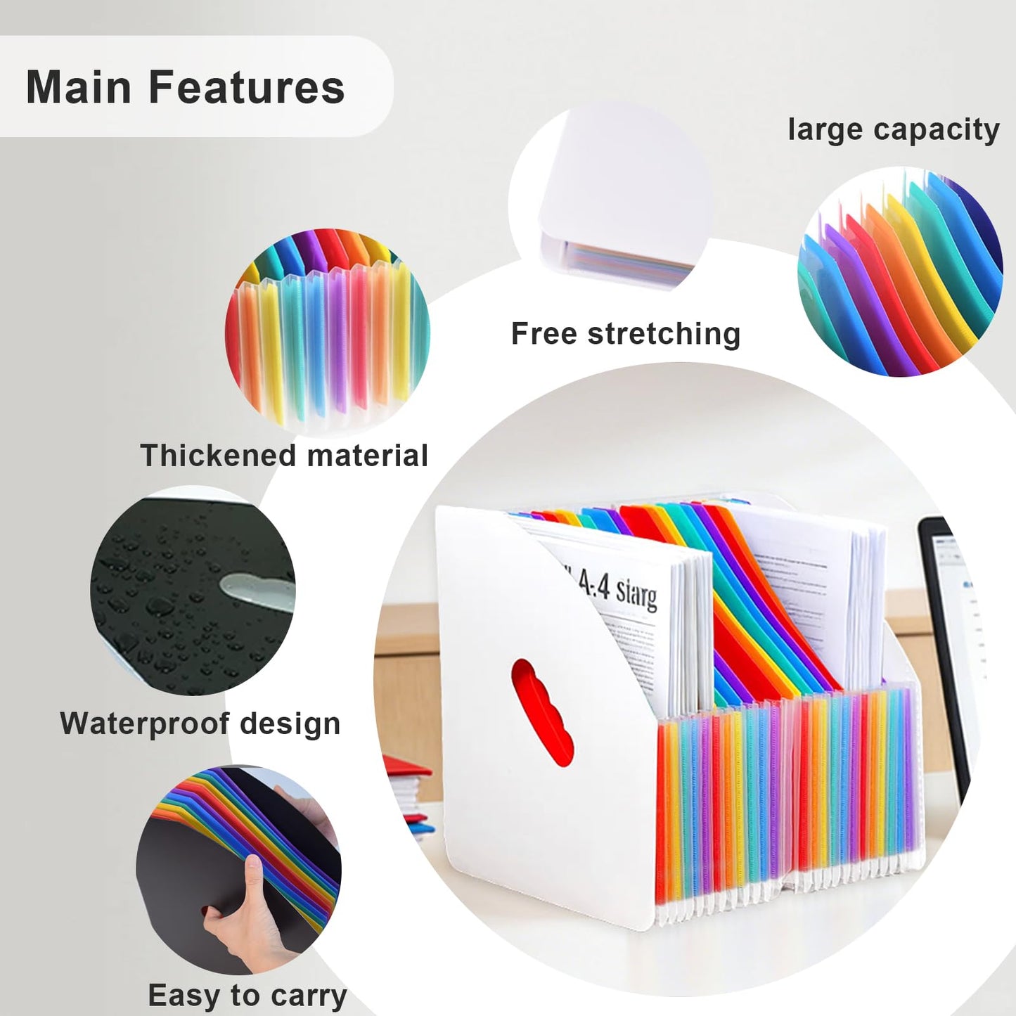 SAYEEC Rainbow Expanding File Holder Standing A4 Vertical Mini Book Organizer Magazine Basket Desktop 13 Pockets Files Folder with Handle for Students Examination Paper Bills Office Study