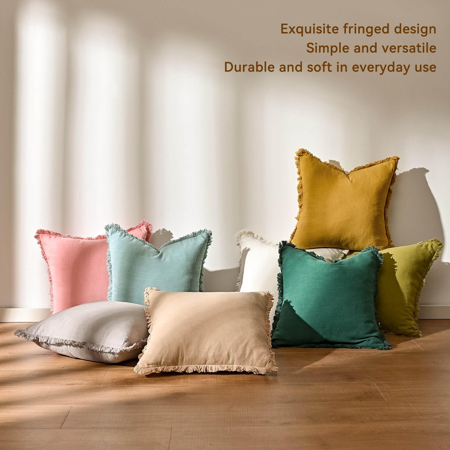 AmHoo Pack of 2 Linen Pillow Covers with Tassels Fringed Decorative Rustic Natural Throw Pillowcase Cushion for Couch Sofa Bedroom 18 x 18-Inch Mustard Yellow
