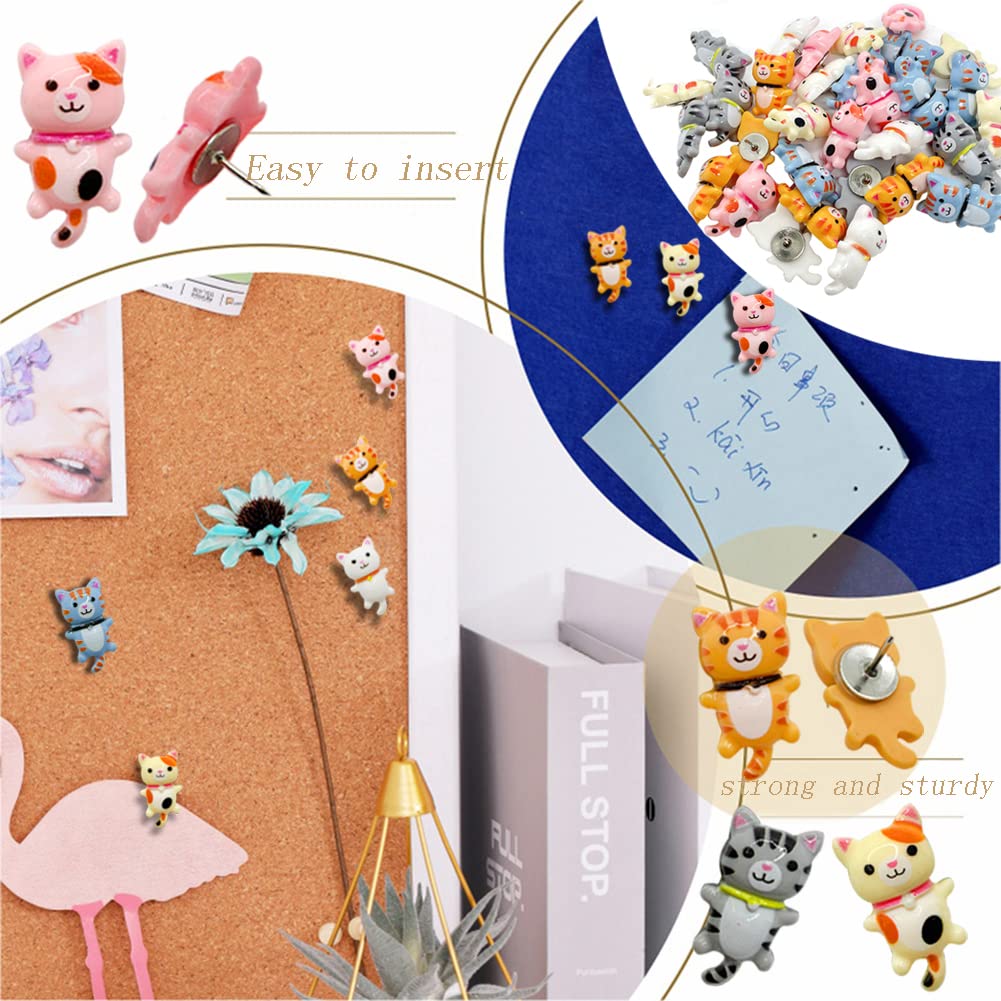 30 pcs Cute Cat Push Pin Decorative Thumb Tacks Animal Push Pins for Photo Wall Maps Memo Note Bulletin Board or Cork Boards Multi-Functional Pushpin Tool Office Accessories