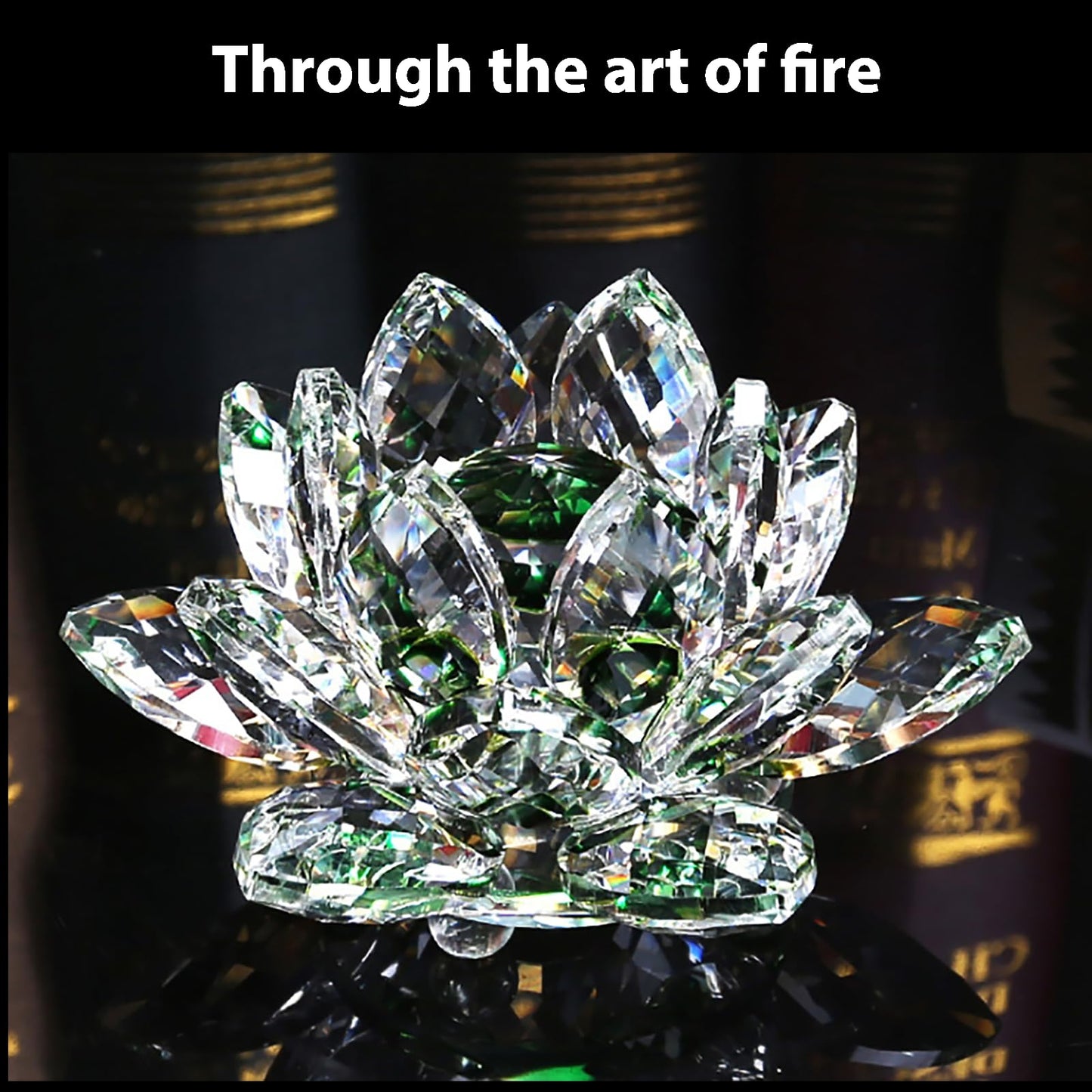 Crystal Figurine Flower Decor Glass Ornaments Transparent Crystal Figurine for Home,Office,Gift Decoration(Green)