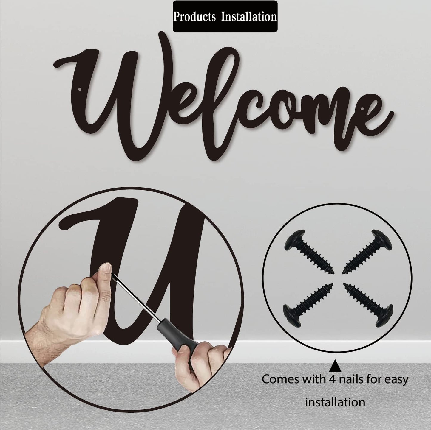 Sanshaoye Welcome Metal Sign, Wall Decor, Home Office Indoor/Outdoor, Gift, Black, 12x9.5 Inches