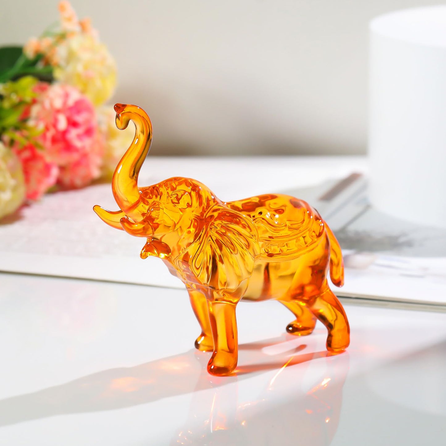 YWHL Amber Crystal Elephant Figurine Gifts for Women, Handmade Glass Statue Decor Gift for Elephant Lovers, Art Crystal Animals Figurines Collectible for Home Decoration
