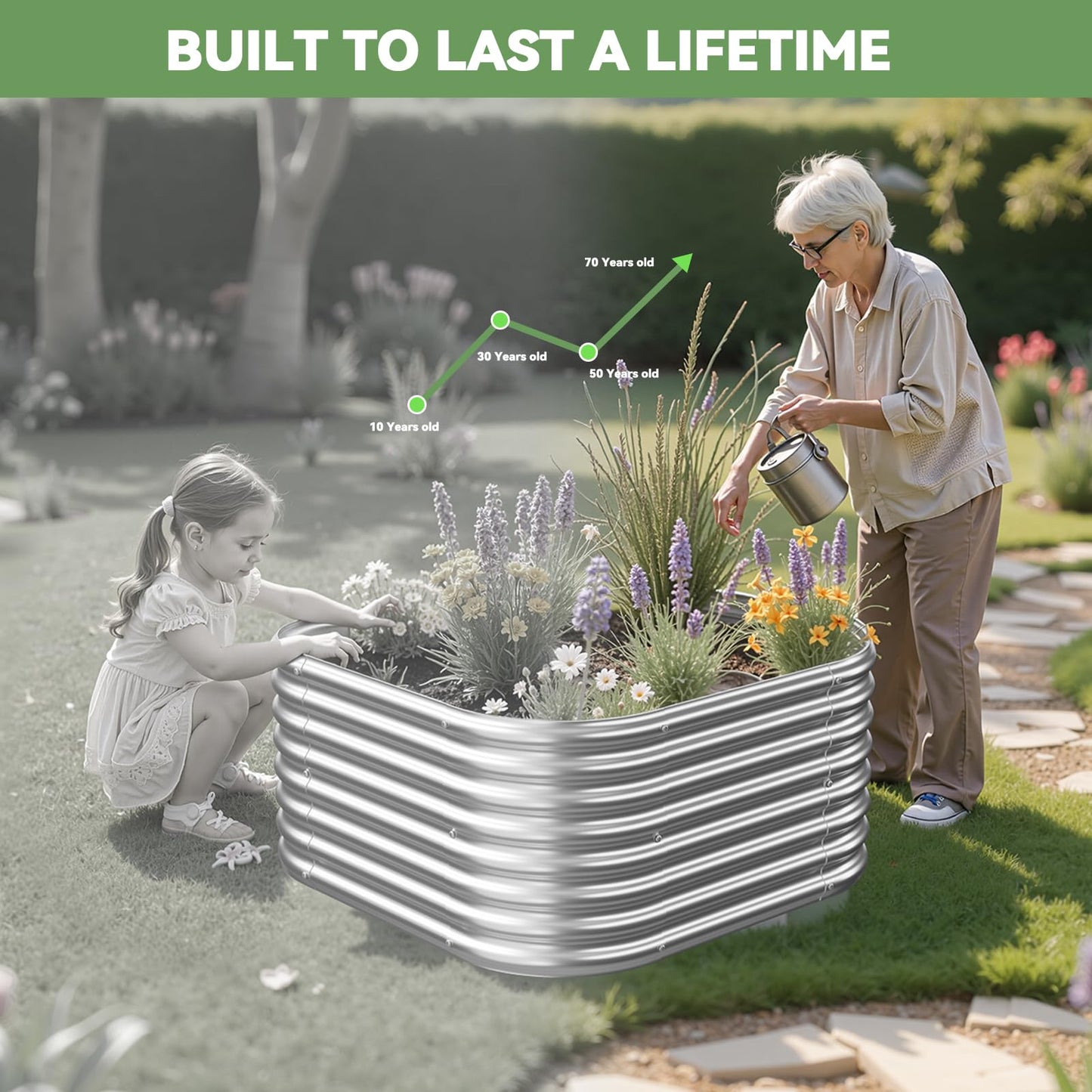 OZMSHF 4 Pcak 2x2FT Raised Beds for Gardening, Corrugated Galvanized Steel Raised Garden Bed, Outdoor Metal Above Ground Garden Bed for Vegetables and Flowers-2x2FTx10Inch