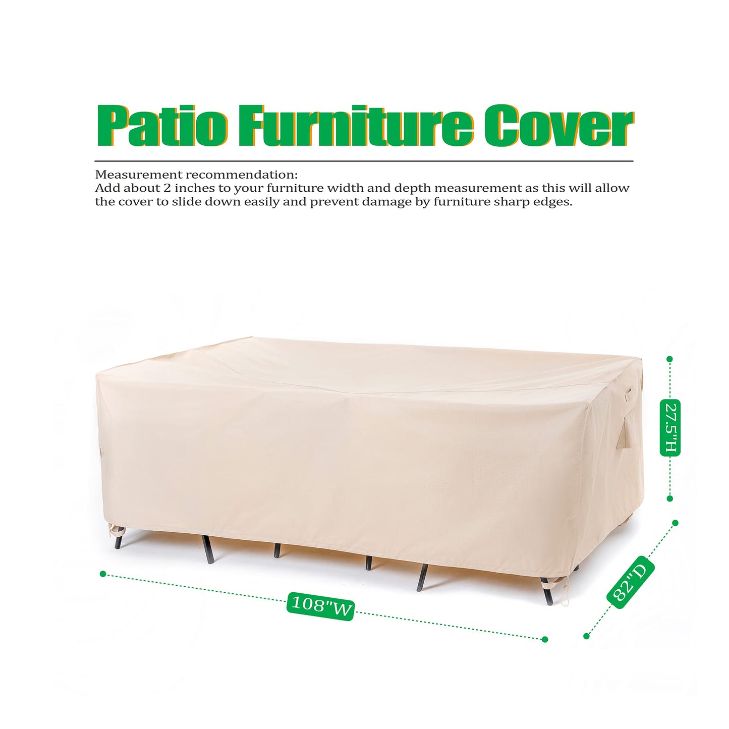 F&J Outdoors Patio Furniture Covers, Waterproof Anti-UV for Table and Chairs Set, Beige, 108"x82"