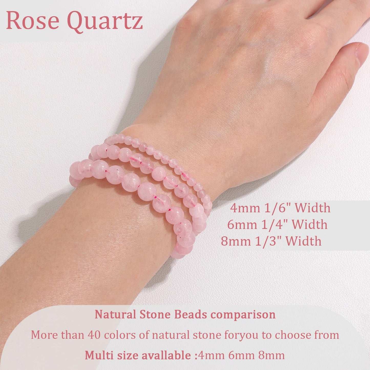 Vinswet Healing Crystal Bracelets for Women Men 8mm Rose Quartz Natural Stone Beaded Stretch Bracelet Handmade Gemstone Reiki Spiritual Jewelry Gifts