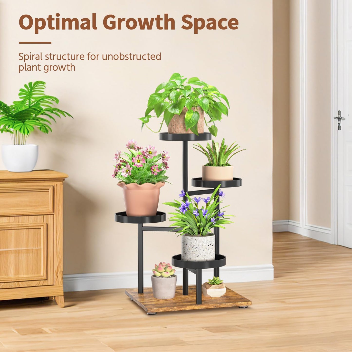 LASZOLA Black 4 Tier Plant Stand Indoor Heavy Duty Rack for Modern House Planter, Metal and Wooden Vertical Organizer Decor Narrow Bathroom Floor, Sturdy Multi Level Flower Holder Raised, Cat Proof