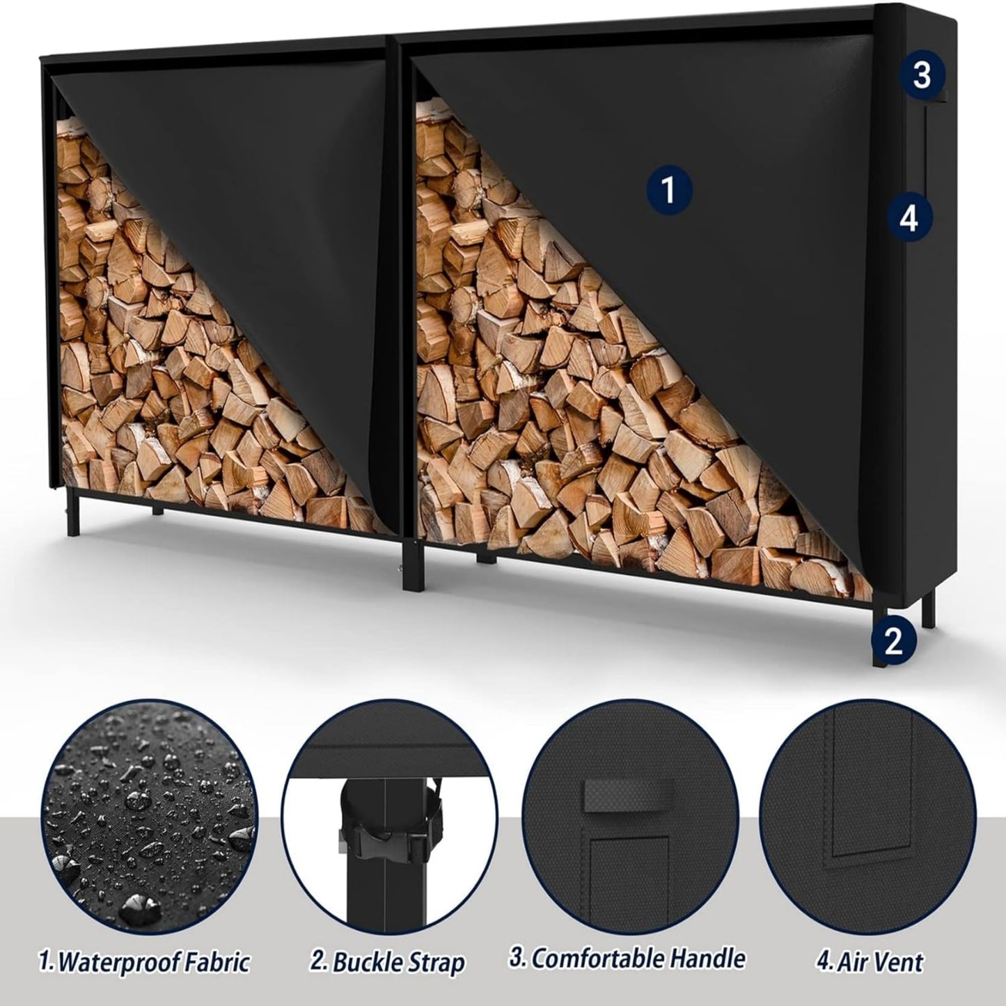 WALMANN 6 ft Firewood Rack with Cover, Heavy Duty Log Rack With Weather Resistant 600D Oxford Fabric Cover, Indoor/Outdoor Wood Holder for Firewood