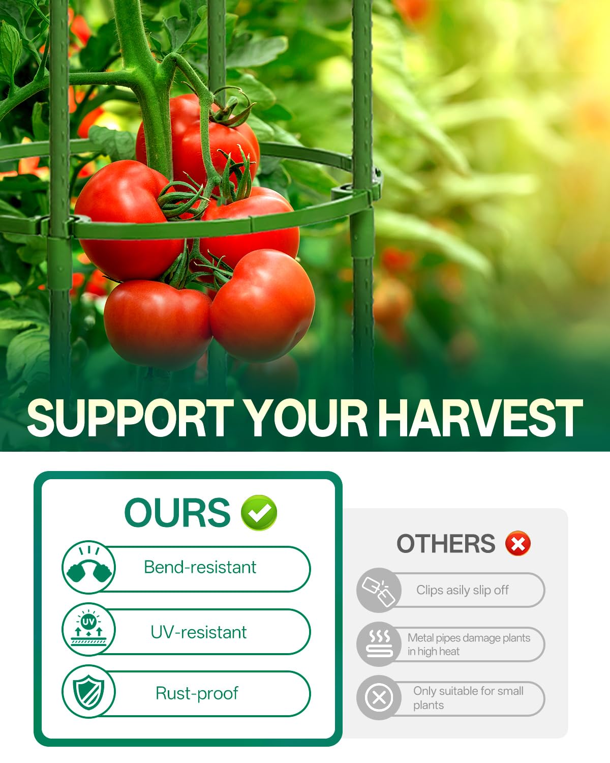 Breeze Touch Tomato Support Cages 2 Pack, Adjustable Tomato Trellis Up to 59 Inch for Garden & Pots, Small Plant Cages, Plant Support for Climbing Vegetables, Flowers, Beans, Cucumber, Peony