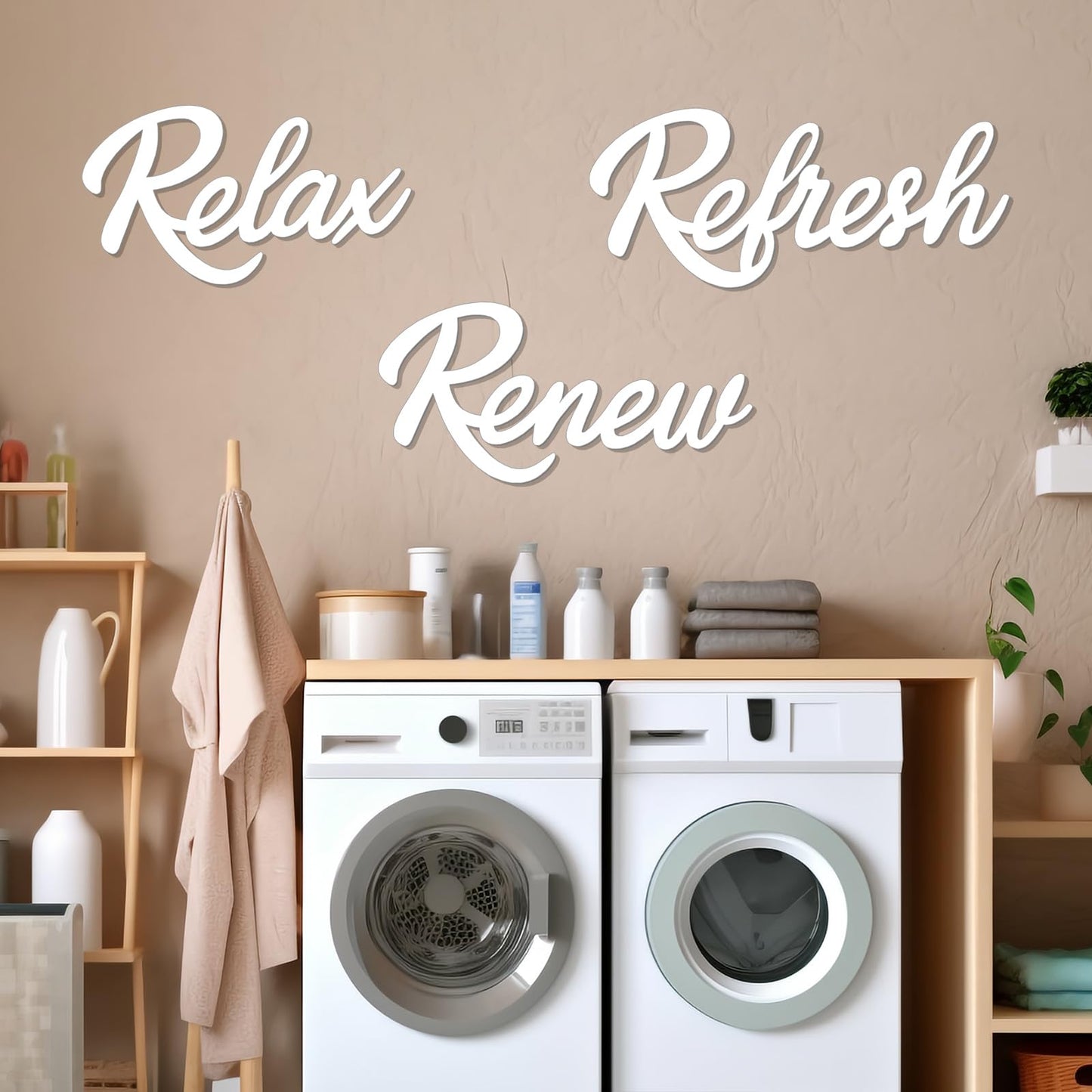 KOYILTD 3 Pieces Bathroom Decor Wooden Bathroom Sign,Relax Renew Refresh Sign (White)