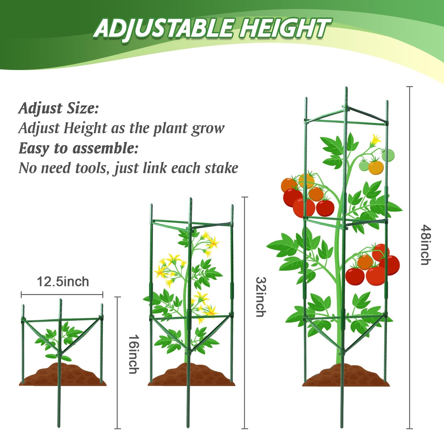 Tomato Cage, Tomato Plant Support Trellis for Garden & Pots, Rust-Resistant Tomato Cages for Climbing Vegetables Plants Flowers, 3 Pack - 48-Inch