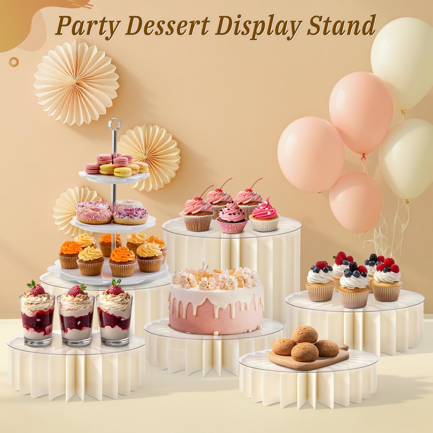 Youjoitim 6Pcs Buffet Risers, Food Risers for Table, Foldable Cake Display Stands, Tall Cardboard Cupcakes Stand for Show Catering Desserts Jewelry Wedding Birthday Party Decoration (White)