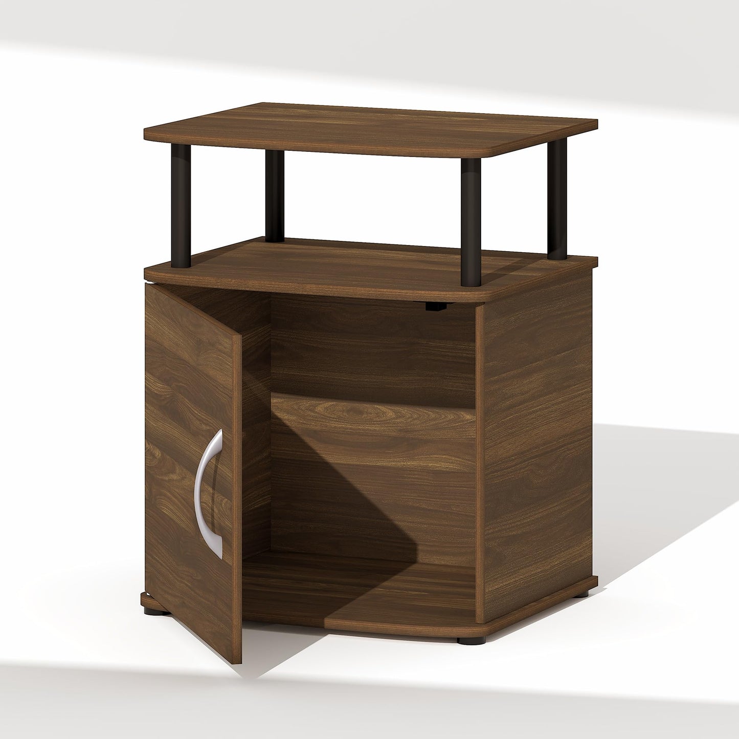 Furinno Jaya Night Stand with Door, Nightstand with Open Shelf and Door Cabinet, Round Corner Bedside Table, Side Table, End Table, for Bedroom, Closet, Dorm, Amber Pine