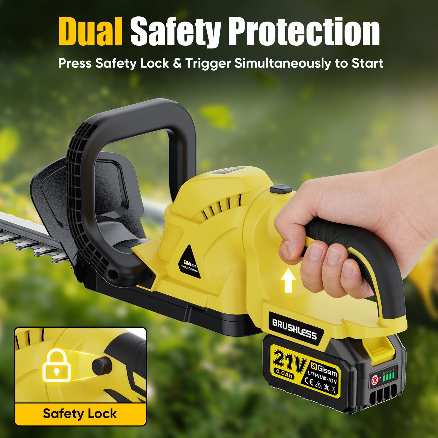 22'' Cordless Hedge Trimmer - 2x4.0AH Batteries & Charger, SK5 Dual-Action Blade Hedge Clippers Handheld, 180° Rotating Handle, 4.1Lbs Electric Hedge Trimmer for Yard/Garden