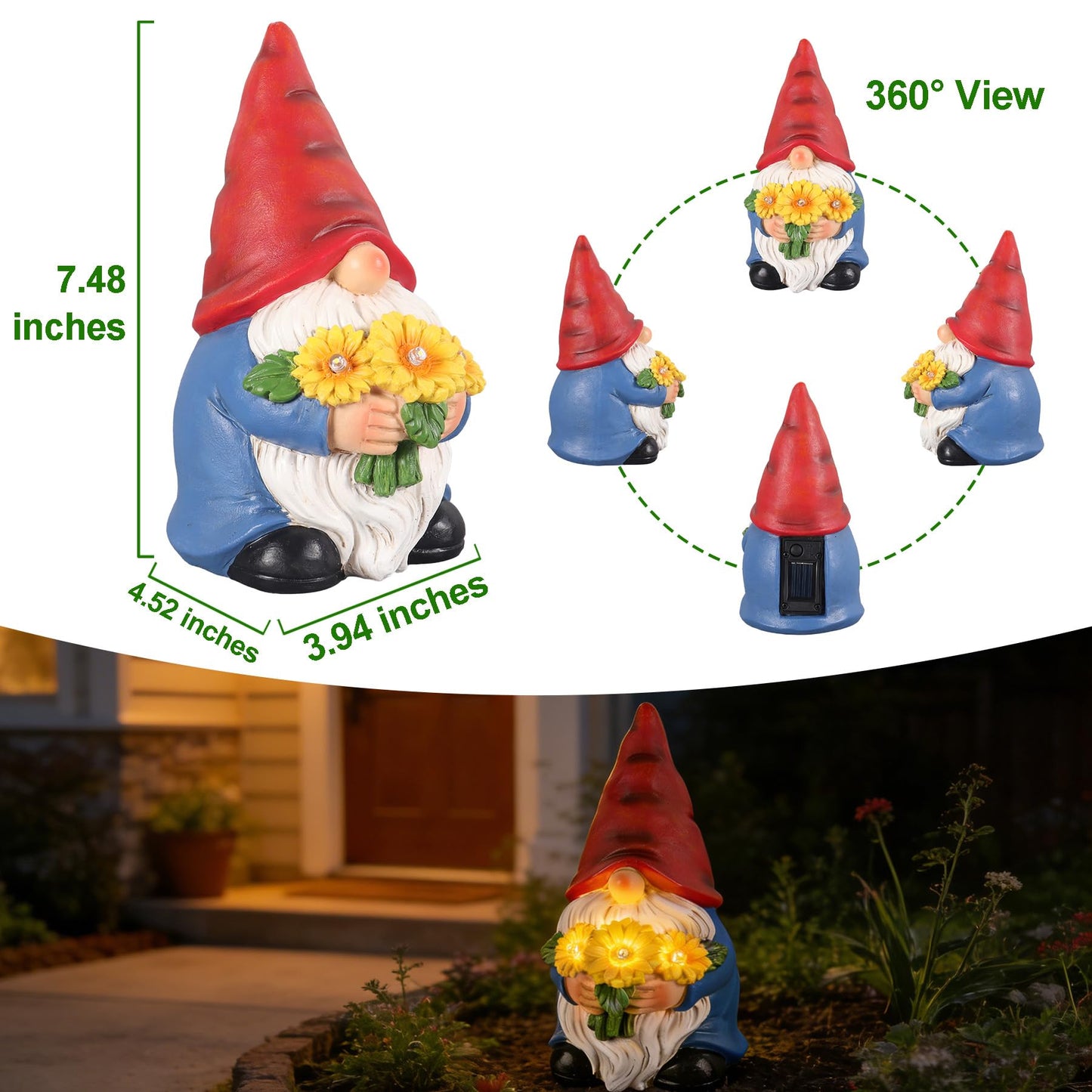 Dzpsoon Gnomes Solar Garden Decor Garden Statues Sunflower Gnome Figurines Birthday Gifts for Women Mothers Day Gifts for Mom Grandma Outdoor Decorations for Yard Lawn Patio