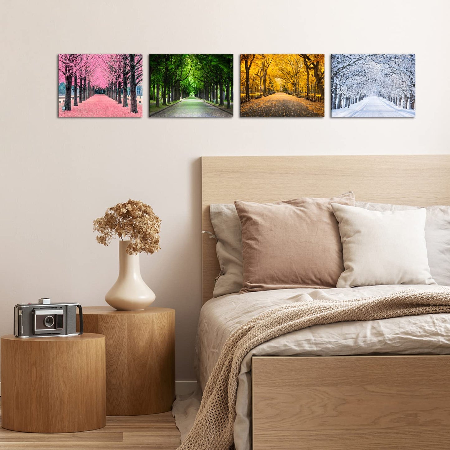 iLOOKLiKE 4 Panels Colorful Trees Canvas Wall Art Four Season Picture Prints Spring Summer Fall Winter Nature Scenery Mural Painting for Living Room Bedroom Ready to Hang 12x16inchx4pcs