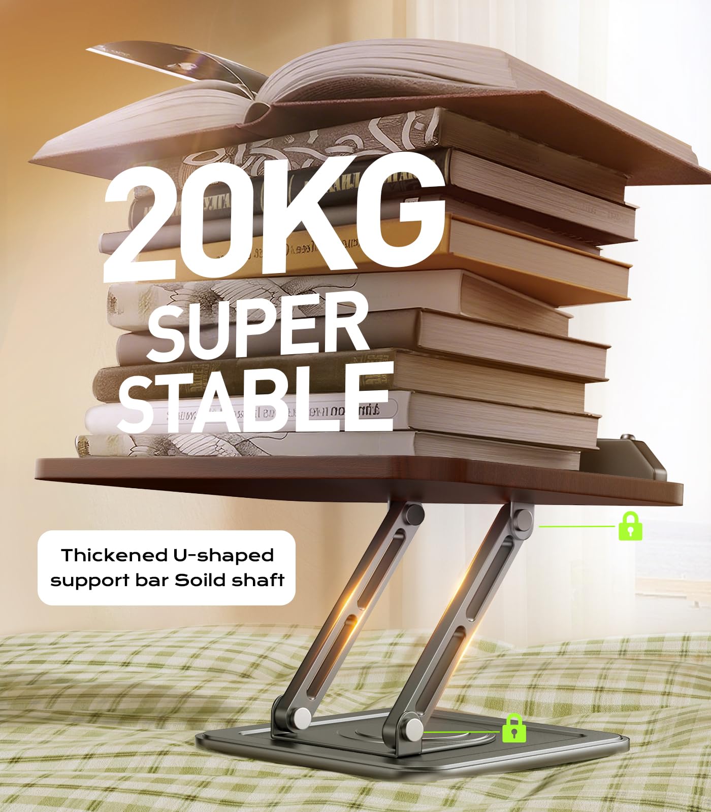 Book Stand for Reading, Adjustable Book Holder with 360°Rotating Bases, Ergonomic Cookbook Stand Recipe Book Holder with Elastic Page Clips for Magazines, Tablets, Laptops,Black