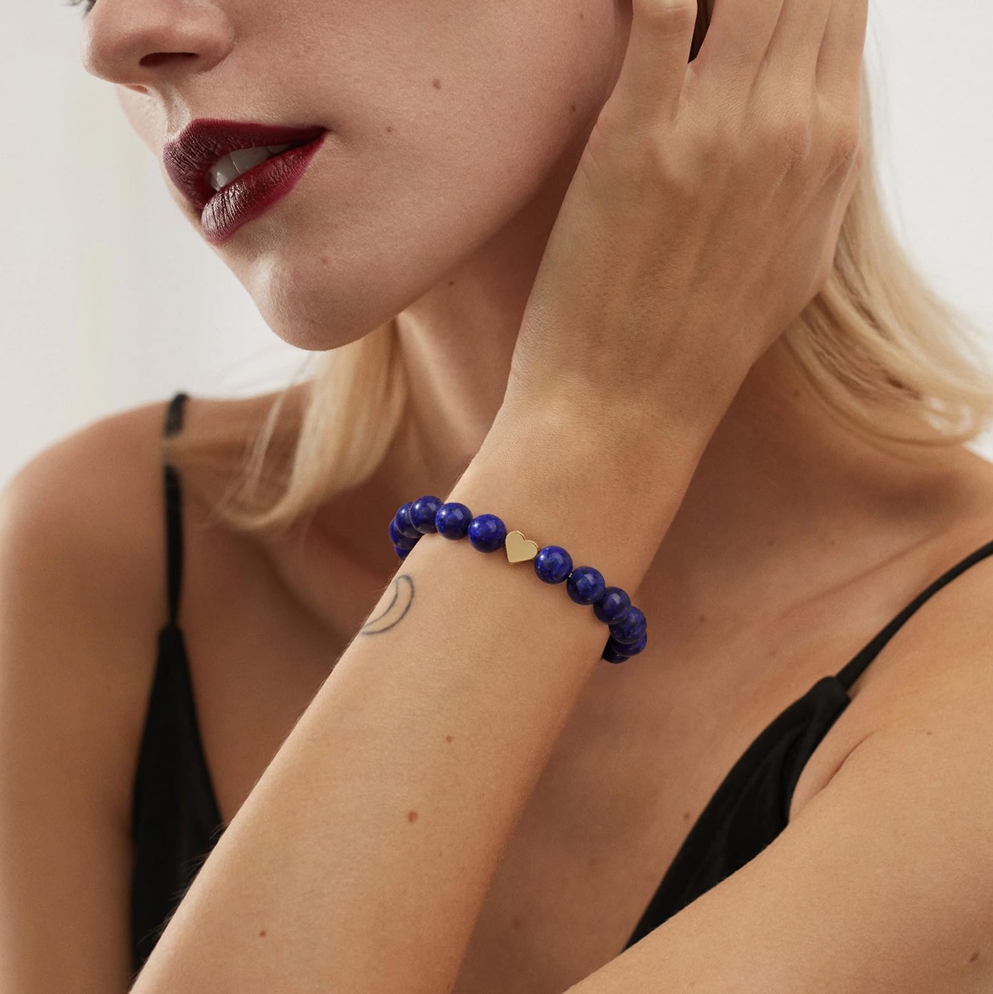 GolbalJew Healing Bracelet For Women Anxiety Beaded Bracelets With Heart Charm Stone Crystal Bracelet Lapis Lazuli Beads Bracelets Jewelry Gifts For Women