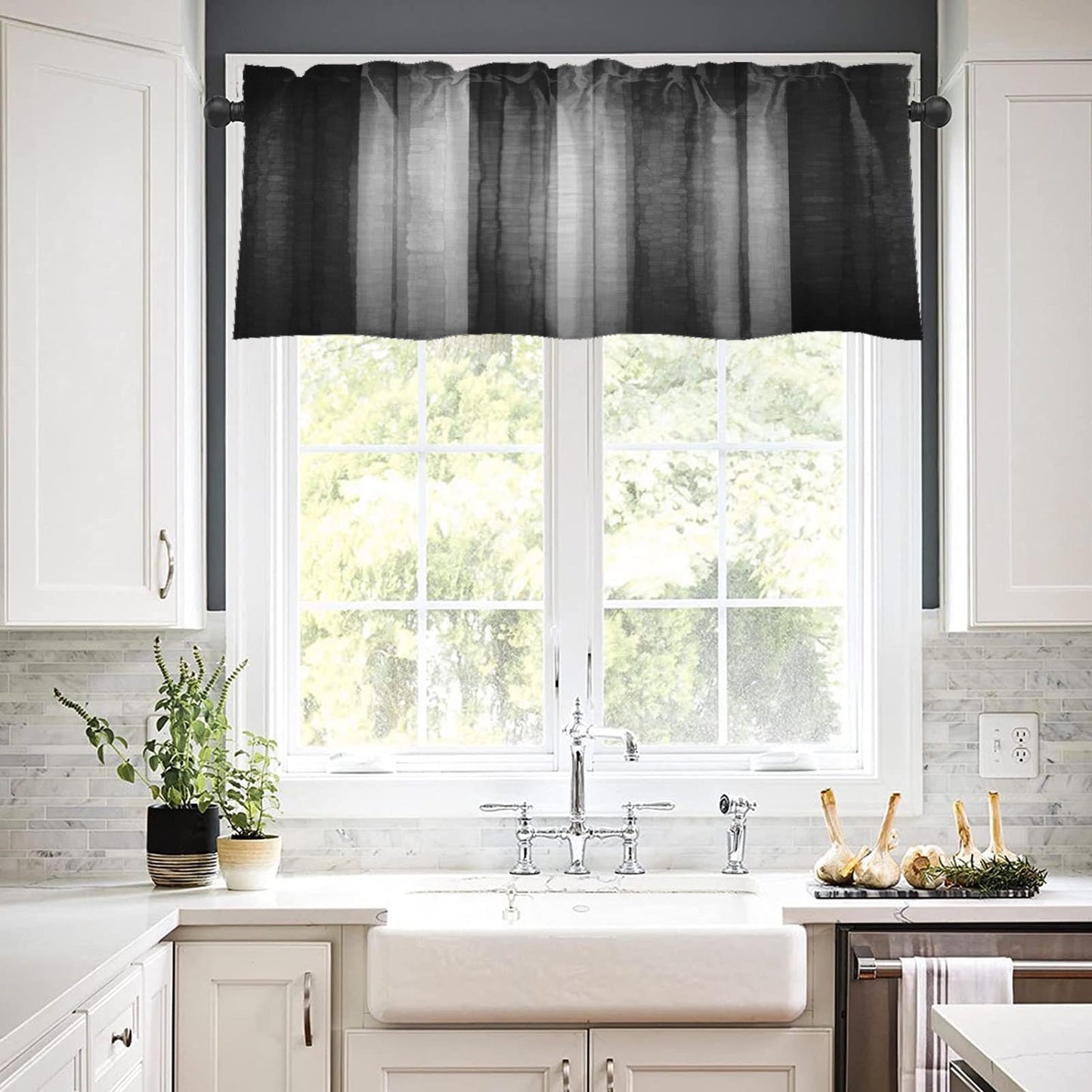 Emvency 2 Pack Dark Grey Valances Window Treatments, Gray Striped Abstract Blackout Drapes Adjustable Curtain for Windows Living Room Kitchen Over Sink, 52x18 Inch Rod Pocket Valances