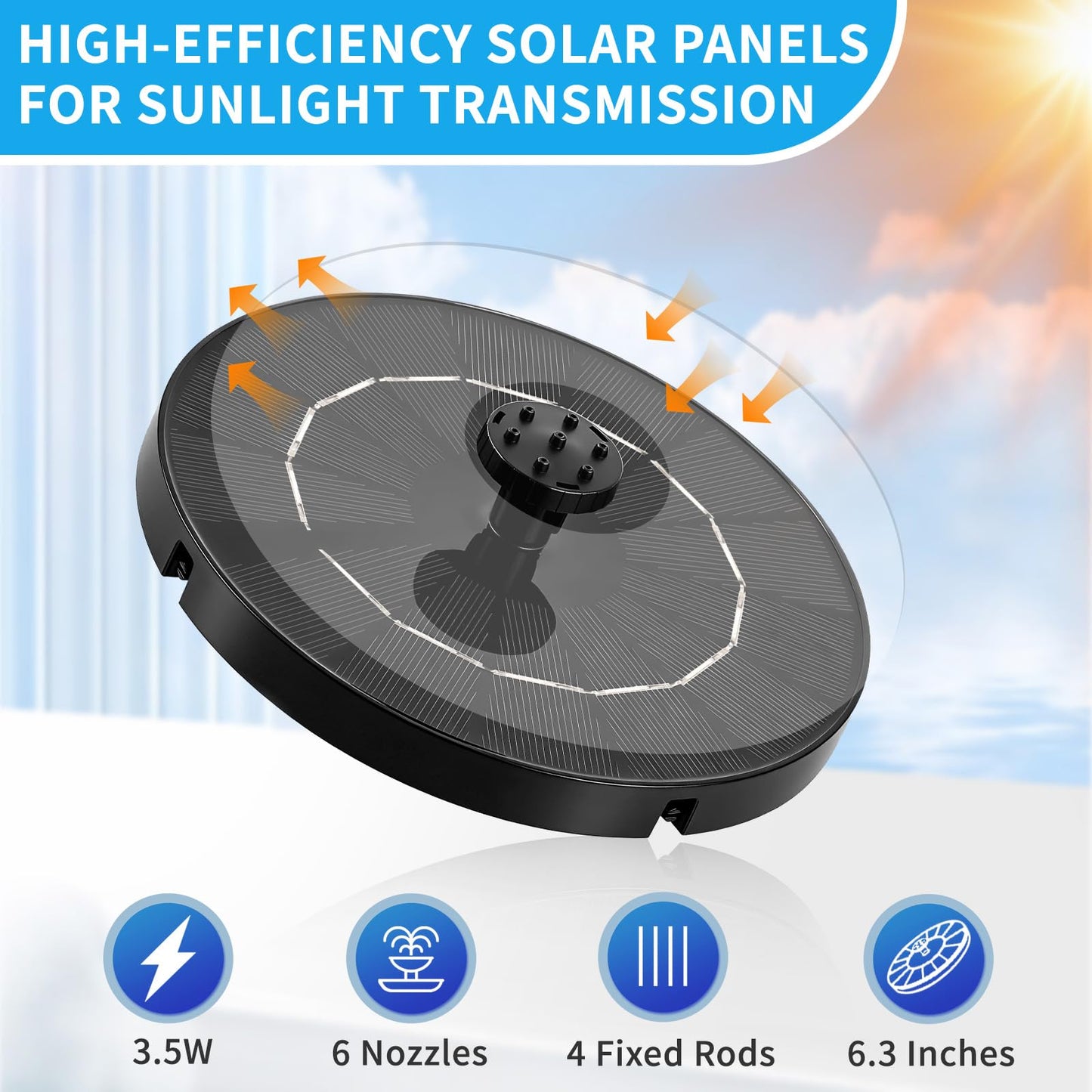 3.5W Solar Powered Water Fountain for Bird Bath Solar Water Pump with 6 Nozzles,Floating Solar Fountain Pump Outdoor Garden Bird Bath Fountain